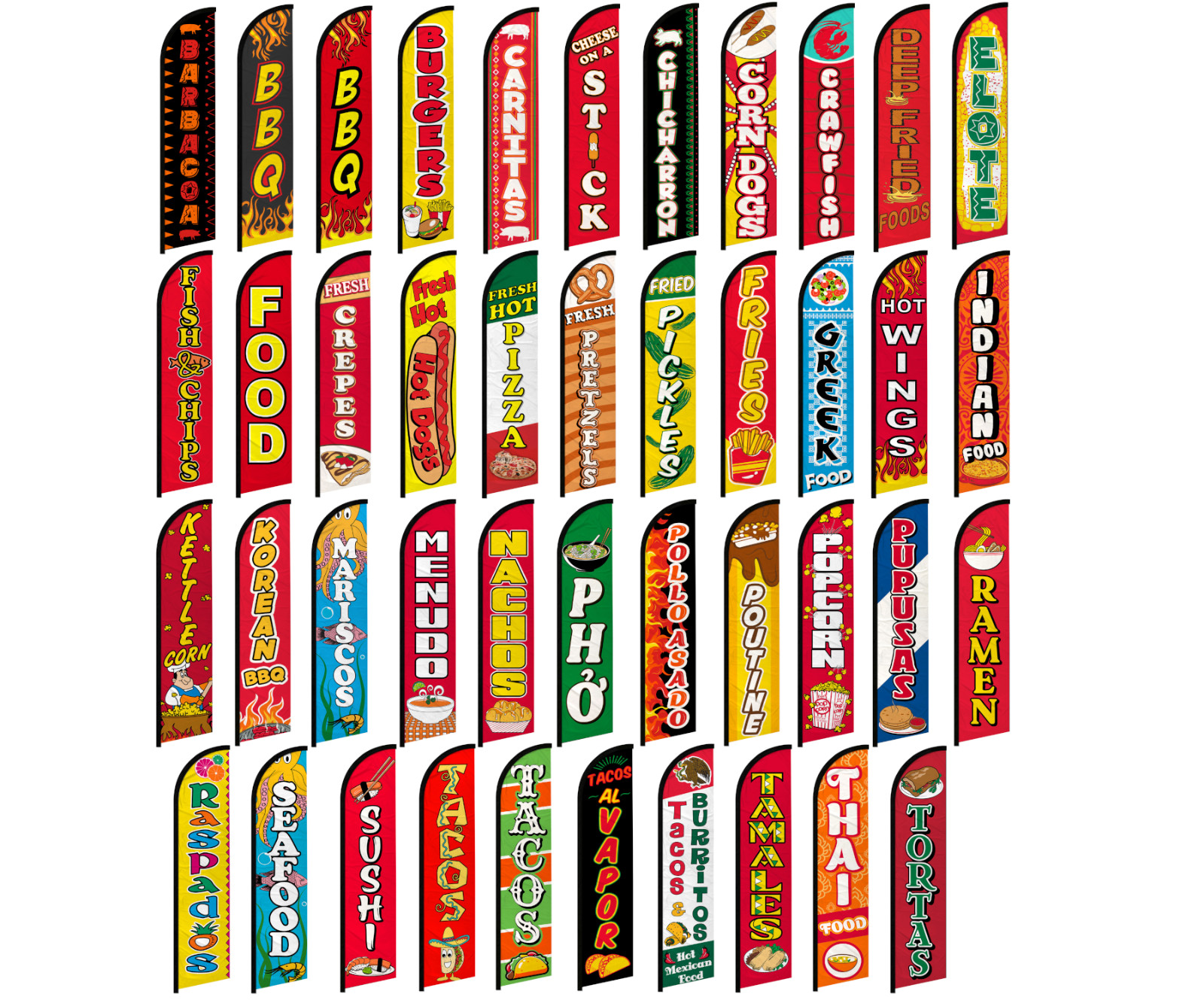 Food Windless Advertising Swooper Flag Burgers BBQ Hot Dog Wings