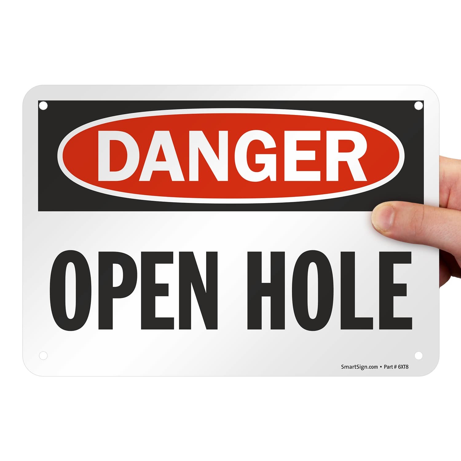 1 PC Danger Open Hole Sign 7×10&Prime; Aluminum Red Black White Warning Panel