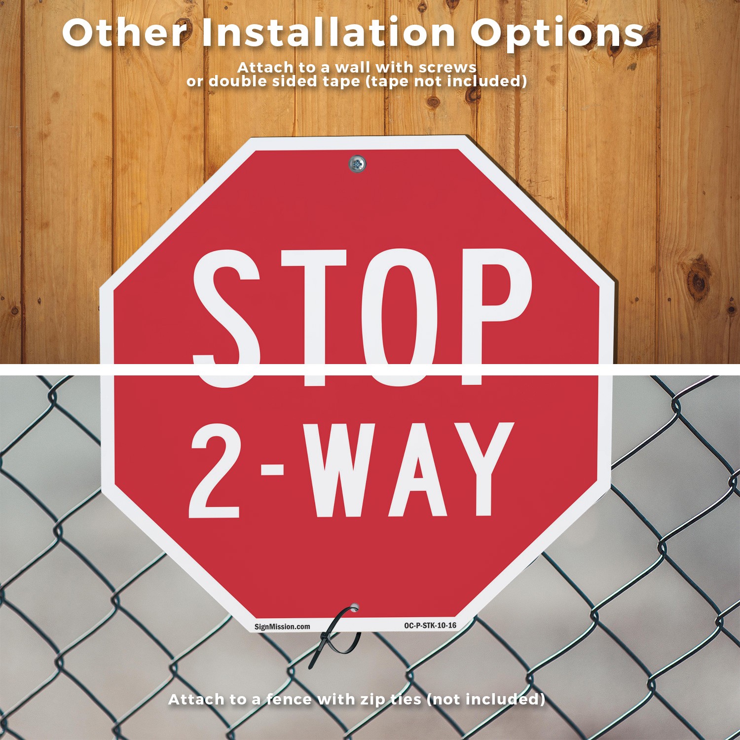 Stop 2-way Octagon Sign With Stake Weather Resistant UV Protected