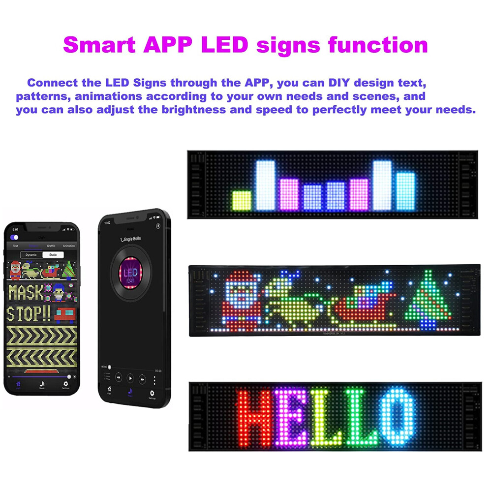 Scrolling LED Sign Matrix Panel Screen Bluetooth APP Control for Shop Bar Car US