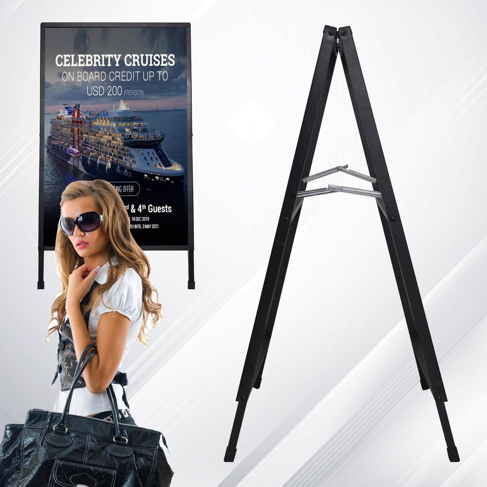 24×36 Inch Double-Sided Metal Sandwich Board, Heavy Duty Slide-in Sidewalk Sign