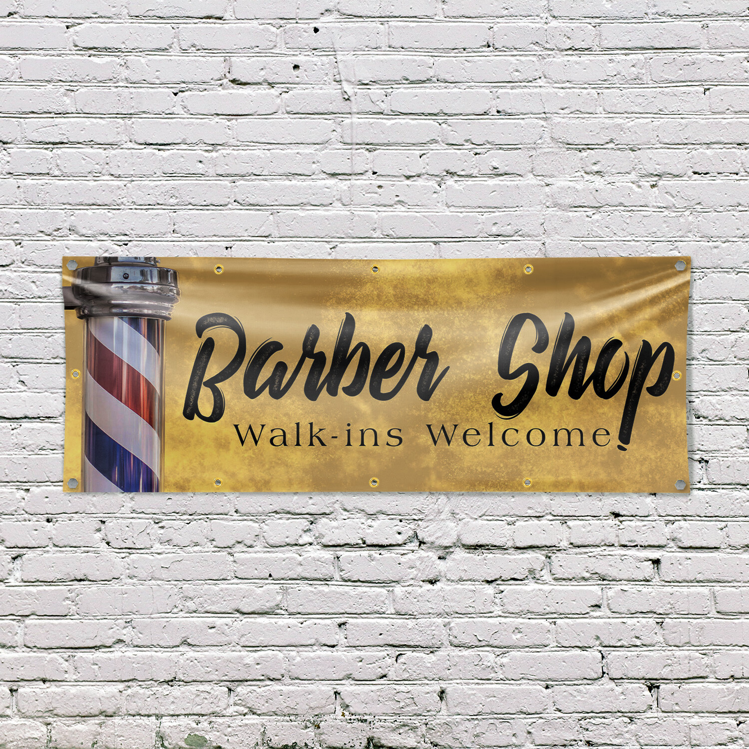 Barber Shop Walk Ins Welcome Vinyl Banner Sign with Metal Grommets Heavy-Duty