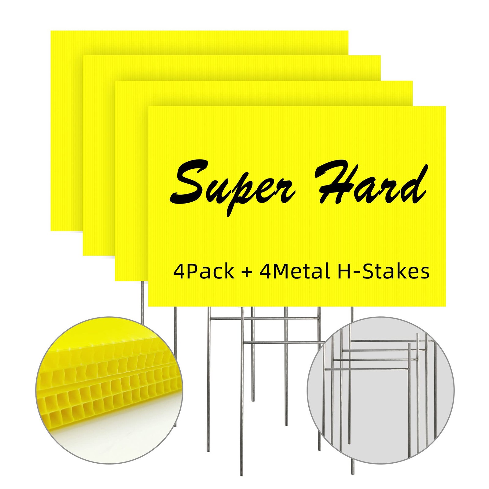 Blank Yard Signs with Stakes, Yellow 4 Pack12&Prime;x18&Prime; Corrugated Plastic Sheet for