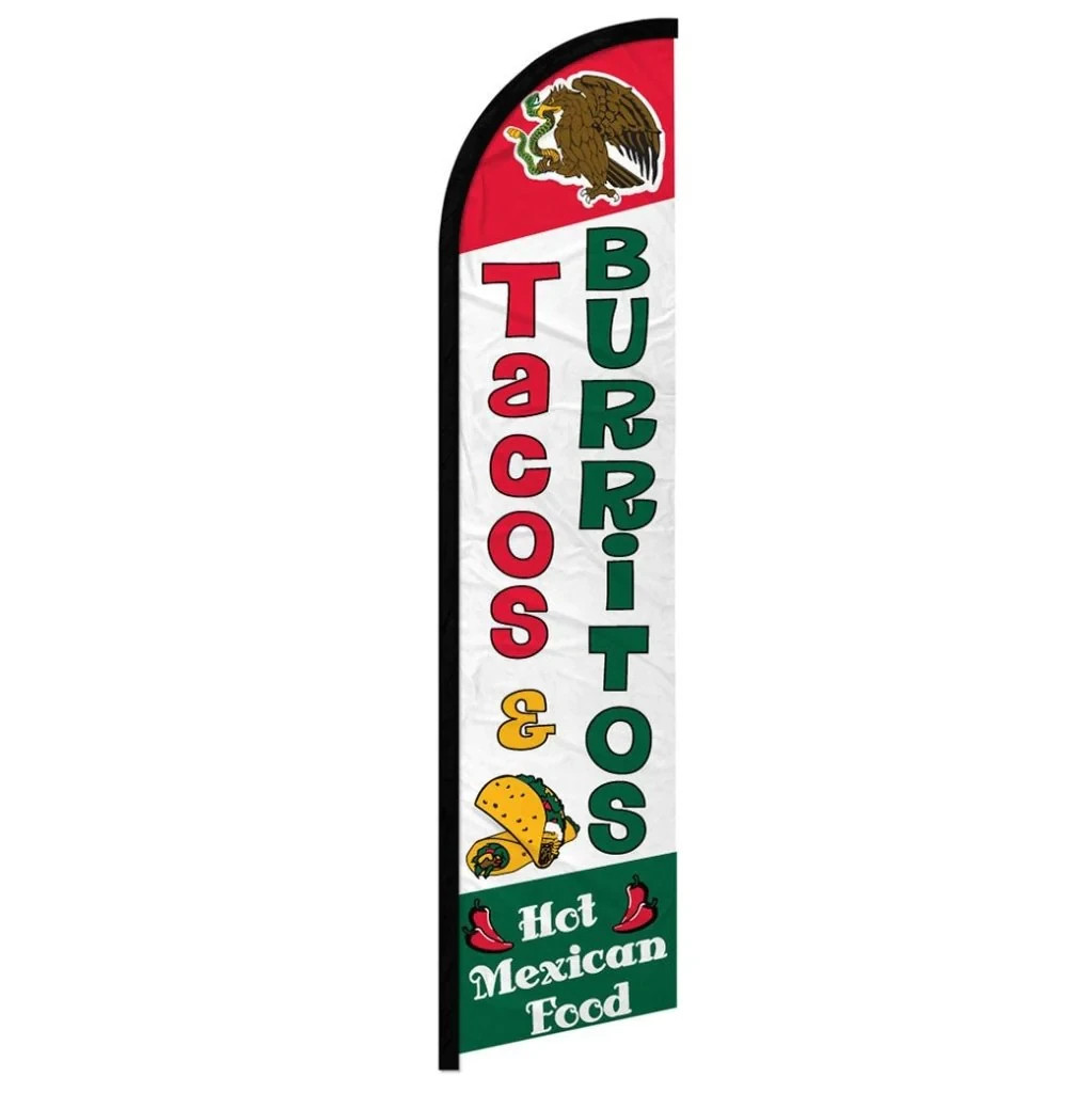 Tacos & Burritos Mexican Restaurant Full Curve Windless Swooper Flag Pack of 2