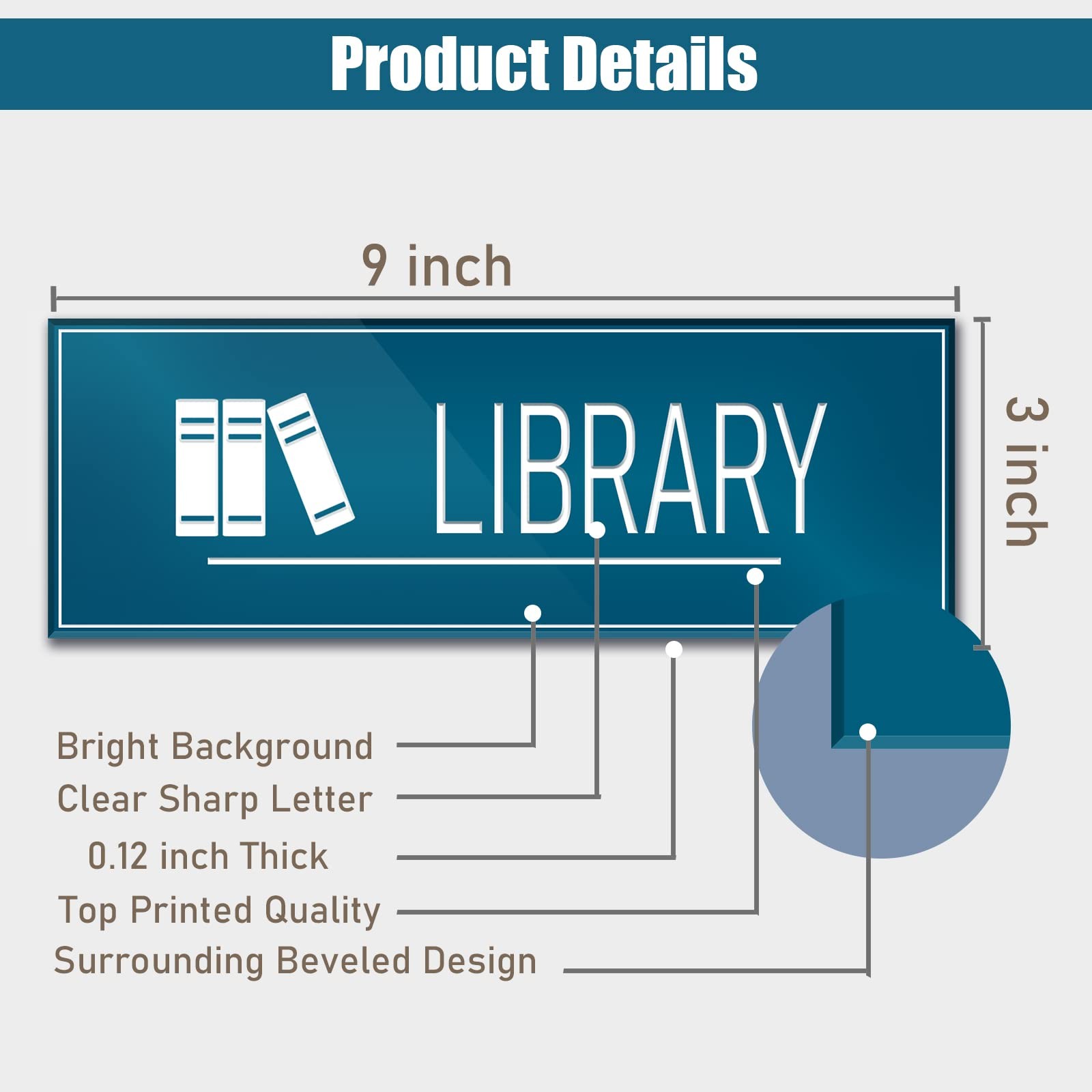 9×3 Inch Library Sign Blue – Self-stick Door Wall Sign for Offices School Hou…