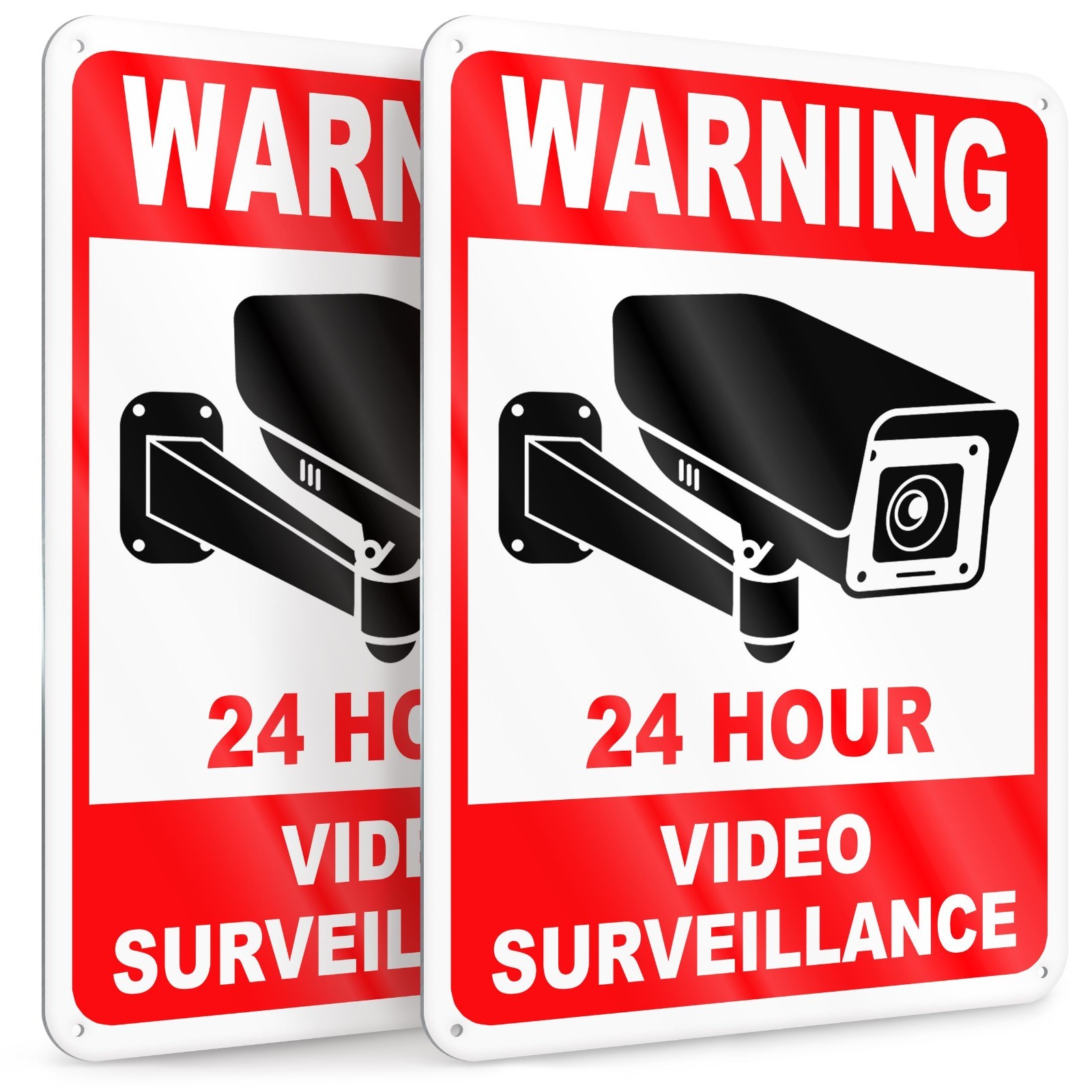 24 Hour Video Surveillance Sign, 7×10 Reflective Aluminum, 2 Pack | Smile You&rsquo;re