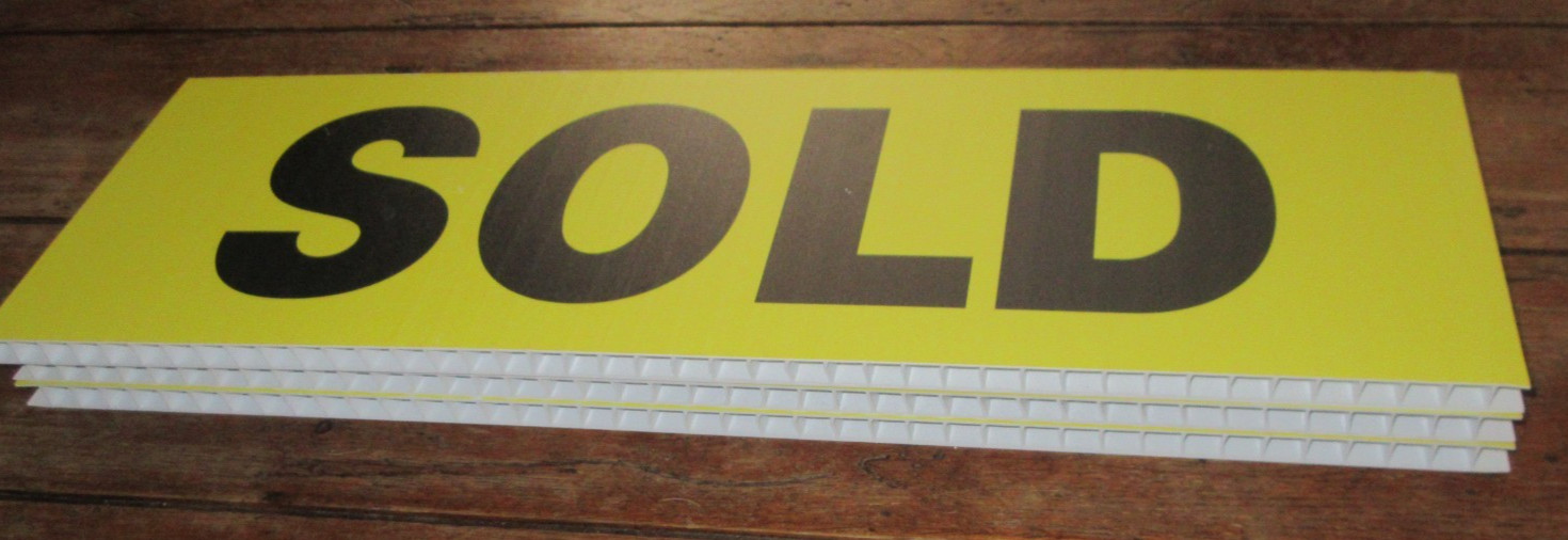 3 Yellow Corrugated Plastic Double Sided Signs SOLD Realtor Real Estate 18×6