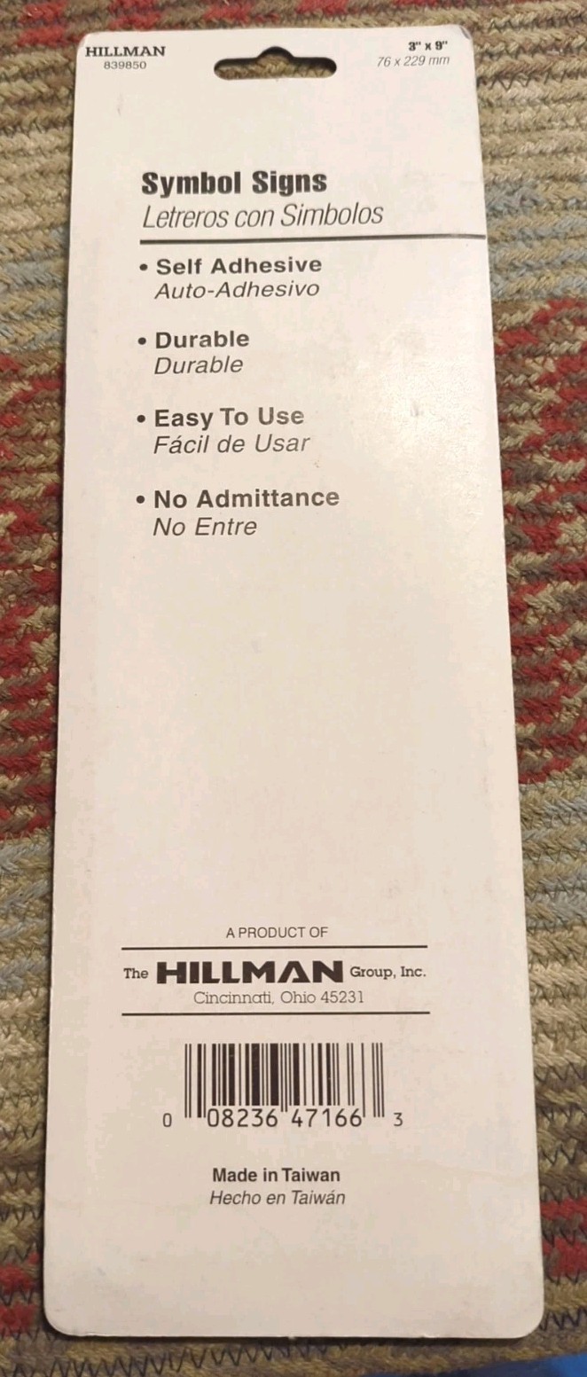 Brand New NO ADMITTANCE Self-Adhesive 3&Prime; X 9&Prime; Sign