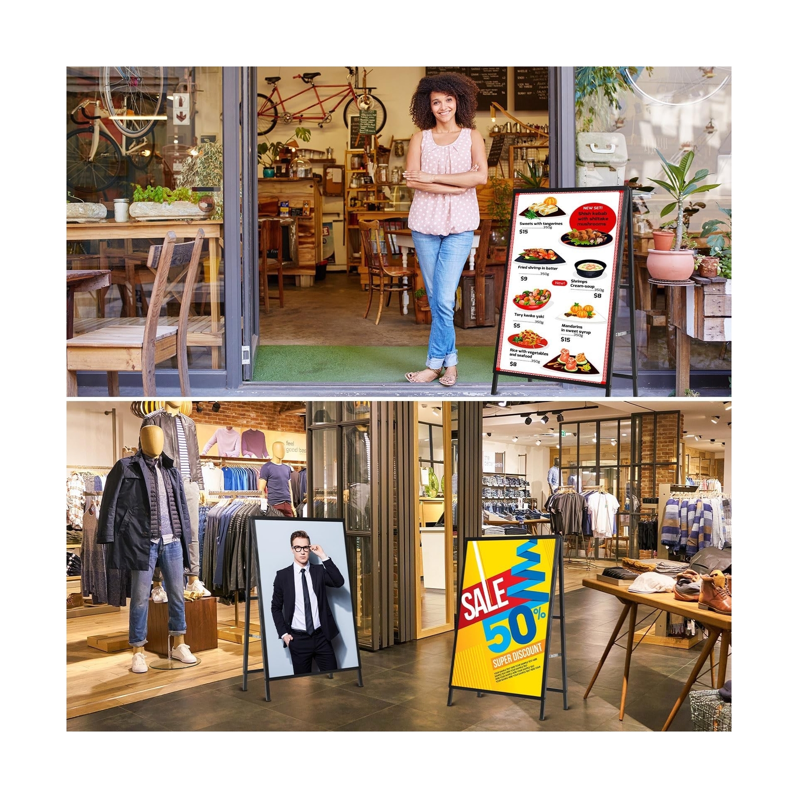 Kigley 6 Pcs A Frame Sign 24 x 36 Inch Folding Sidewalk Sign Sandwich Board S…