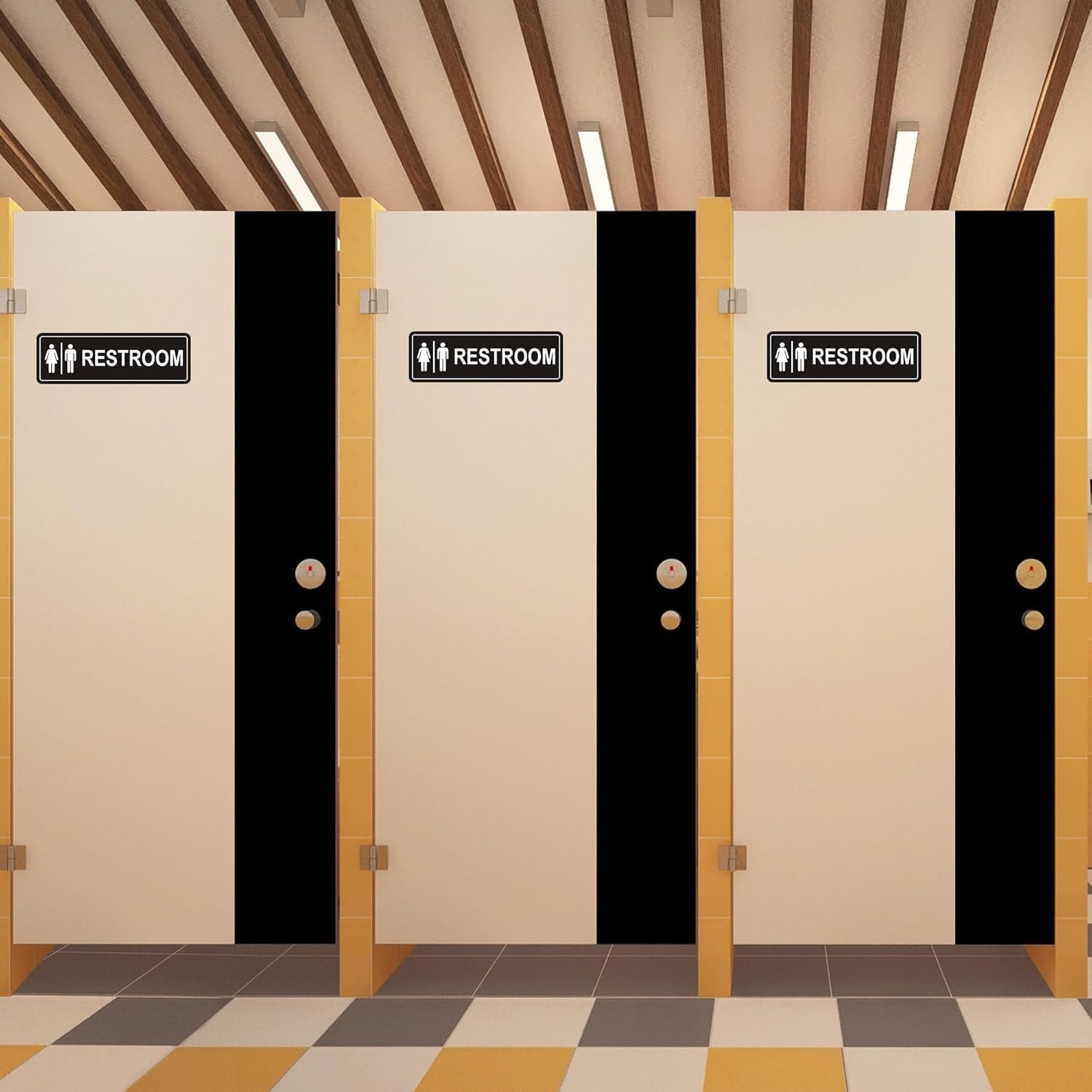 Restroom Sign – 2 Pack Metal Restroom Signs for Business with Strong Self-Adh…