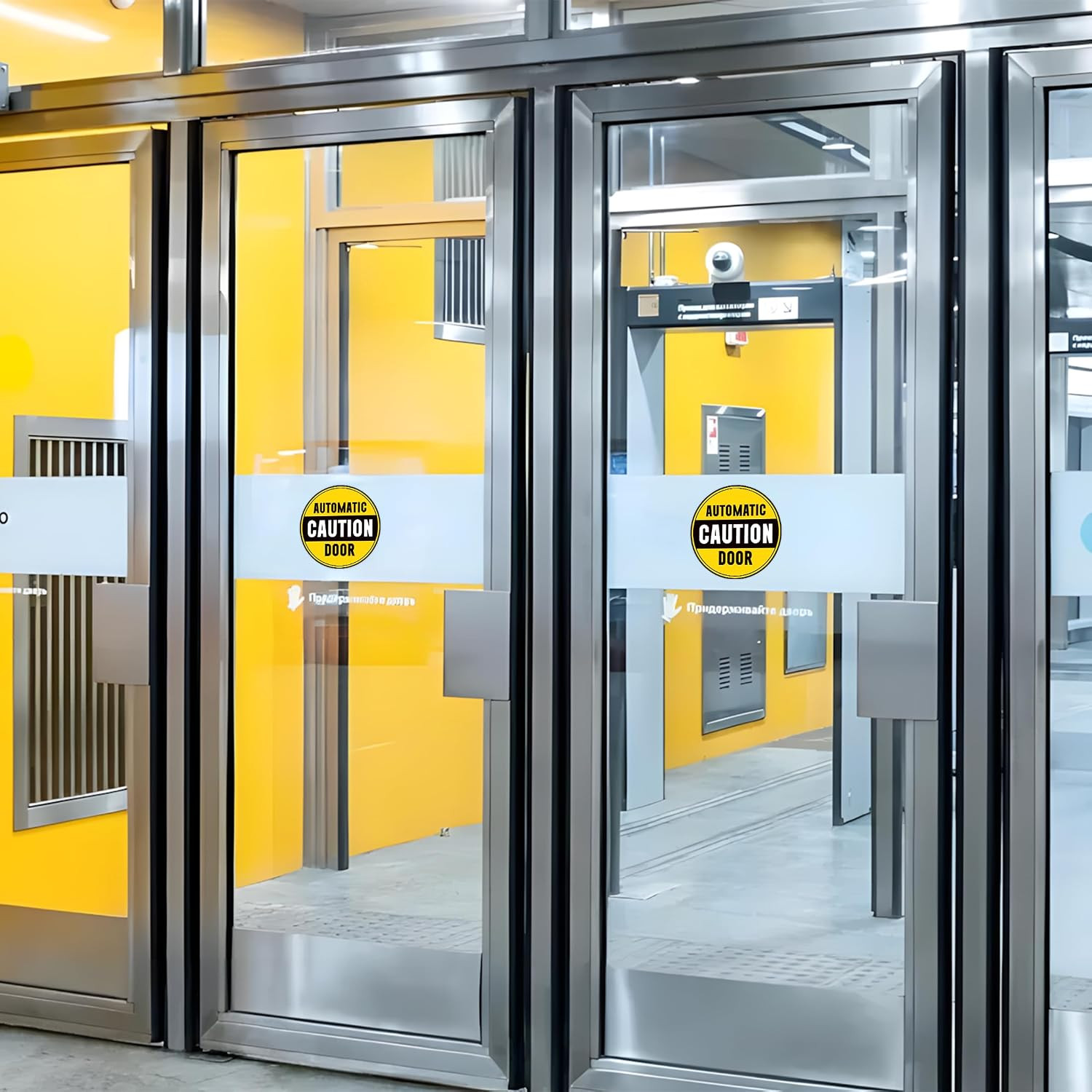 2PCS Caution Automatic Door Signs, Easy Installation Self Adhesive Vinyl Automat