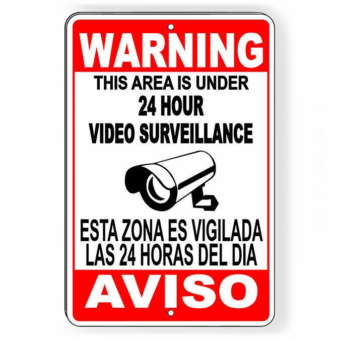 Spanish Aviso Warning 24 Hour Video Surveillance Camera Metal Sign S04