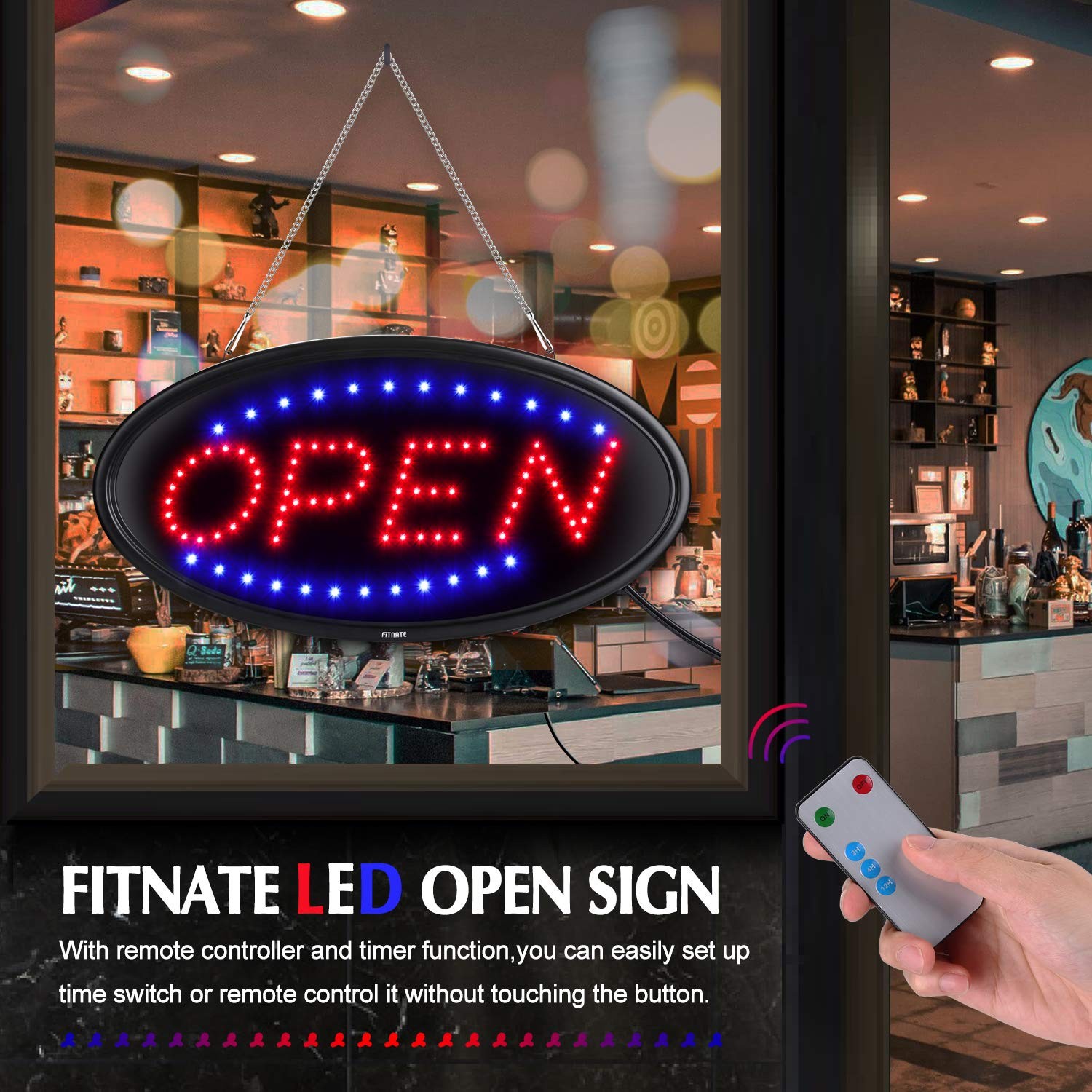 FITNATE LED Open Sign with Remote, Ultra Bright Electric Light Up Signs for Busi