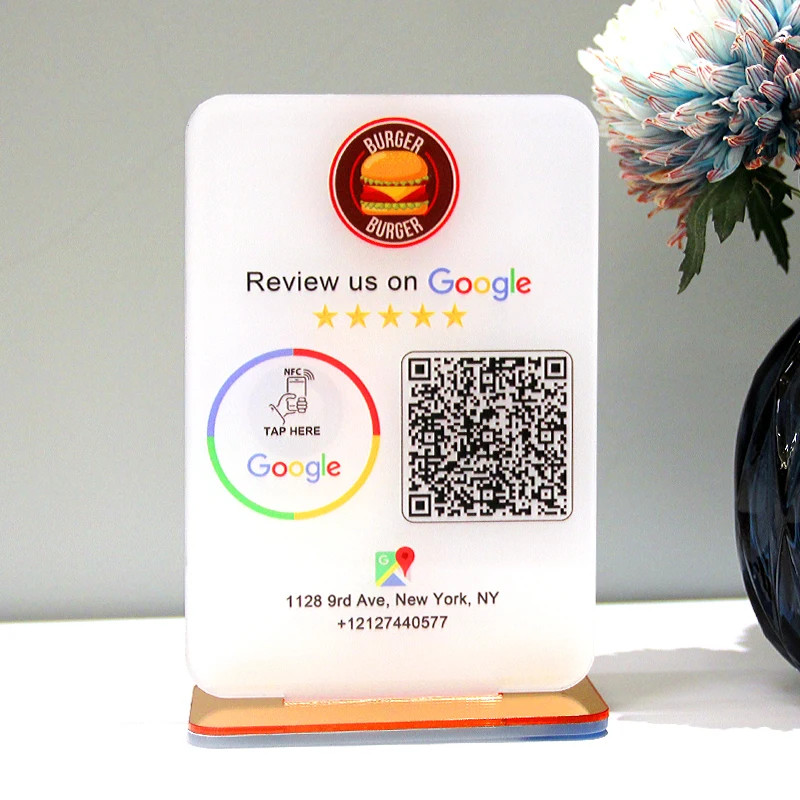 Google Review Sign Custom QR Code Scanning NFC Plate Stand Business LOGO Signs