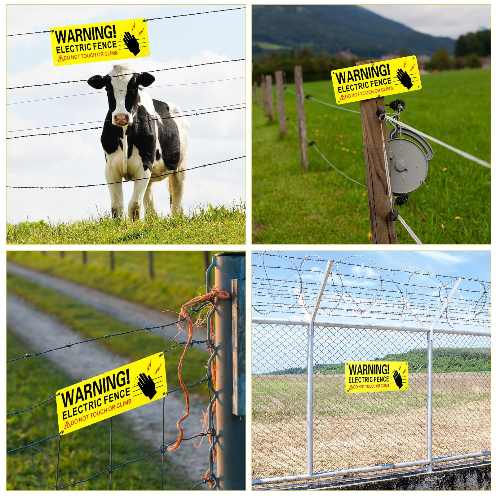 Electric Fence Warning Signs 8 Pack 10 x 4 Inches Metal Reflective Yellow