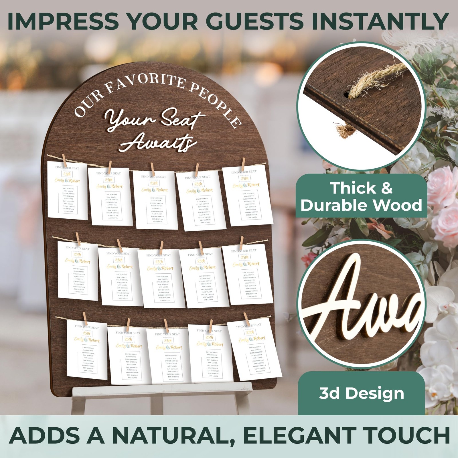 Wedding Seating Chart Board Display For Wedding Reception Decor – Rustic Seat…