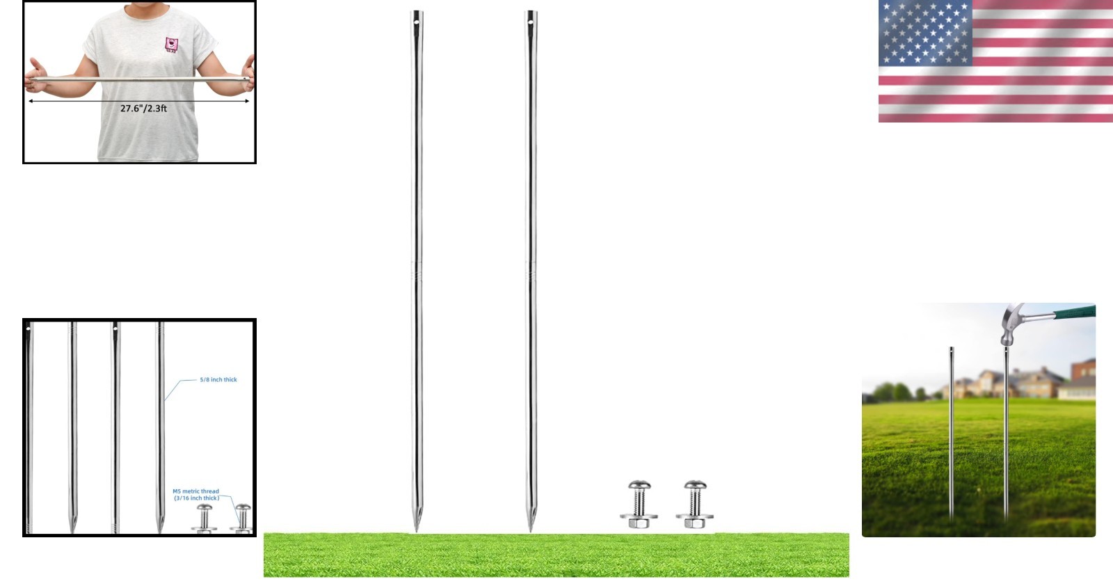 4 Count Stainless Steel Yard Sign Stakes – Easy Installation, 2.3 Feet Long