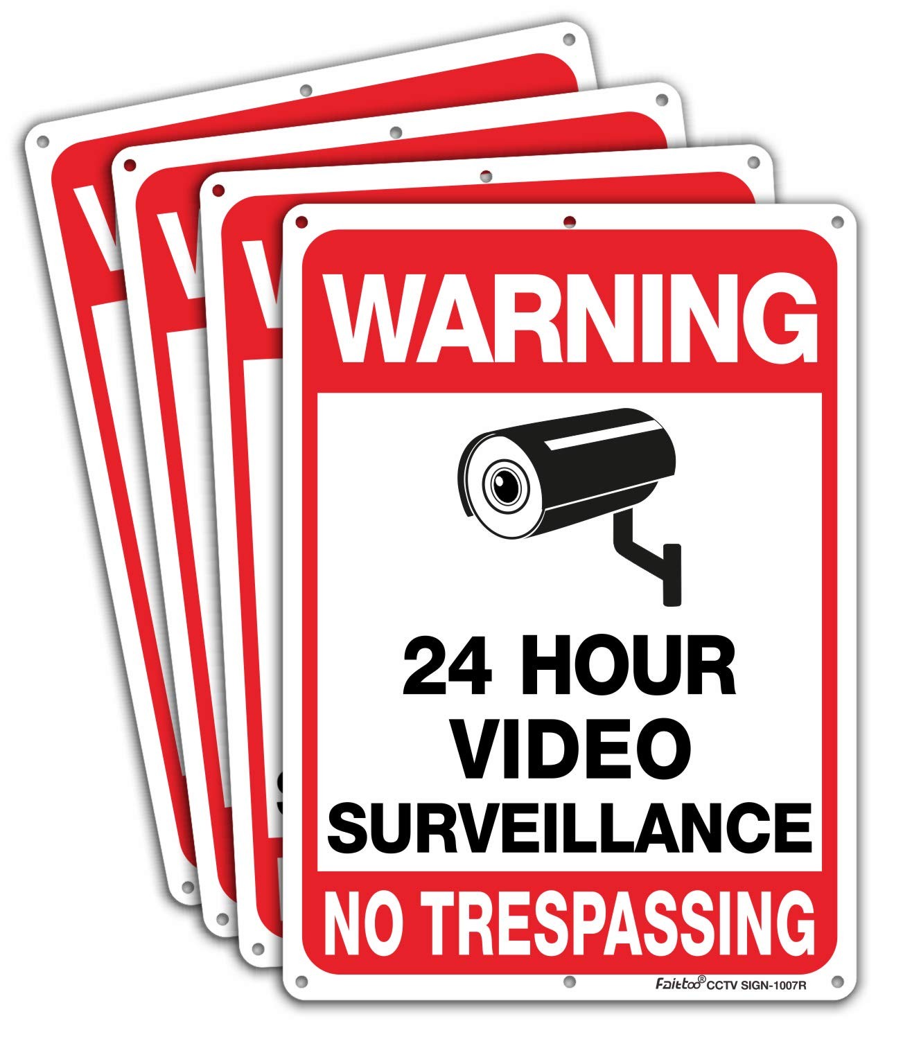 4-Pack Video Surveillance No Trespassing Metal Reflective Warning Sign 10x7in
