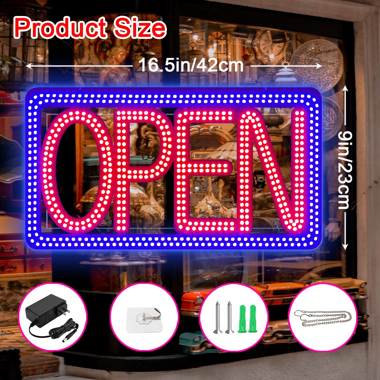 16.5&Prime;x9&Prime; Horizontal LED Open Sign for Business – Ultra Bright & Dimmable Sign…