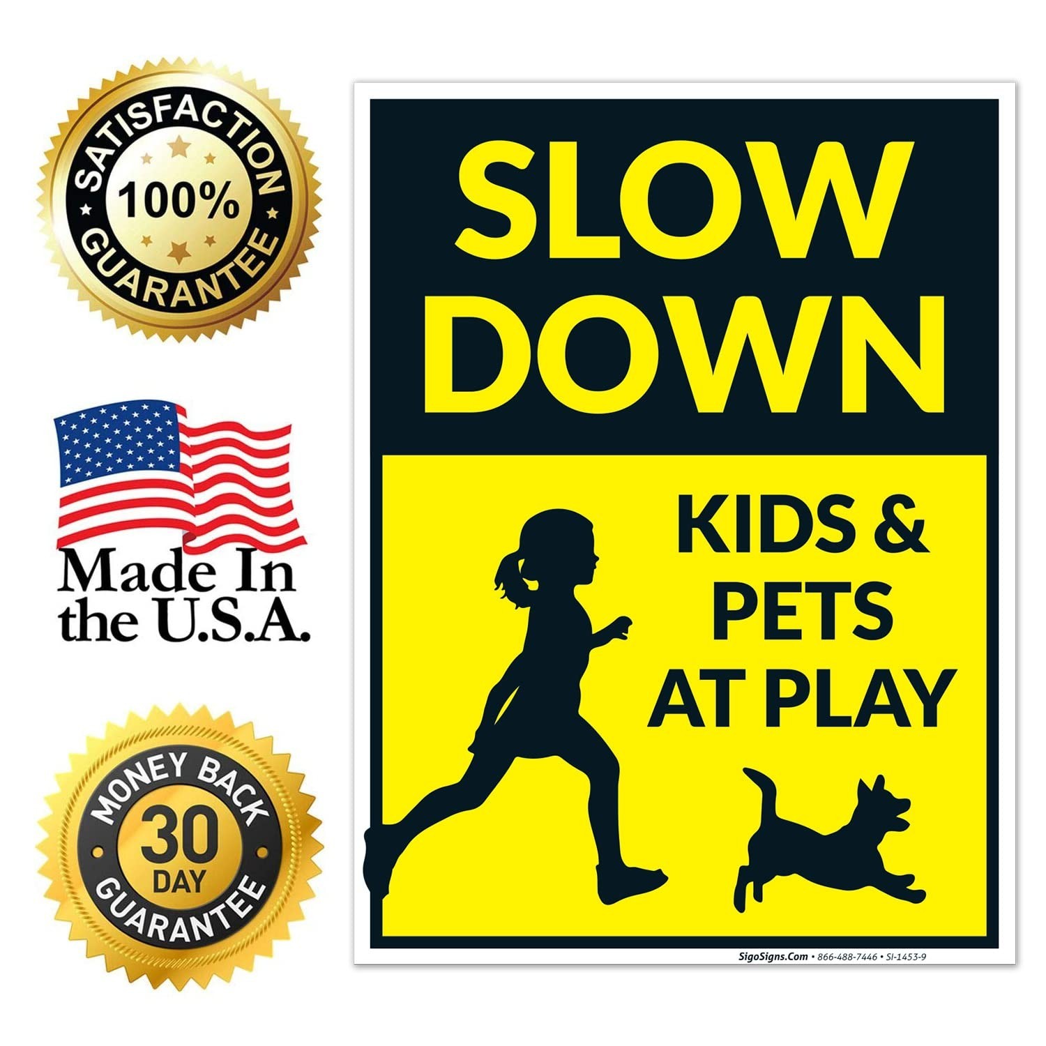 Slow Down Kids & Pets At Play With Graphics Sign, Pack of 2 Double Sided 9×12…