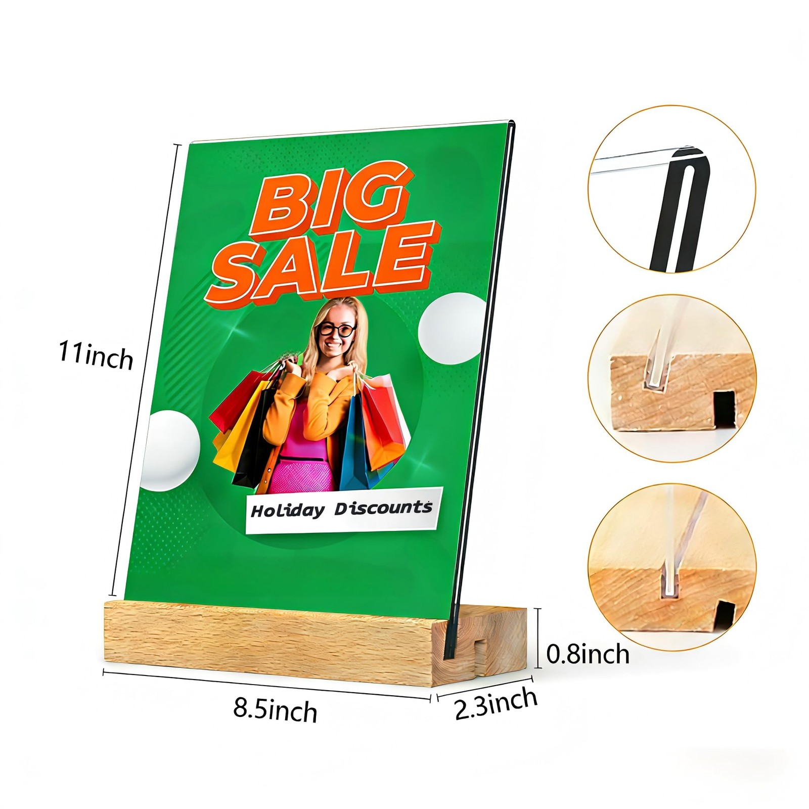 TONICE 8.5 x 11 Acrylic Sign Holder with Wood Base 3 Pack Transparent color