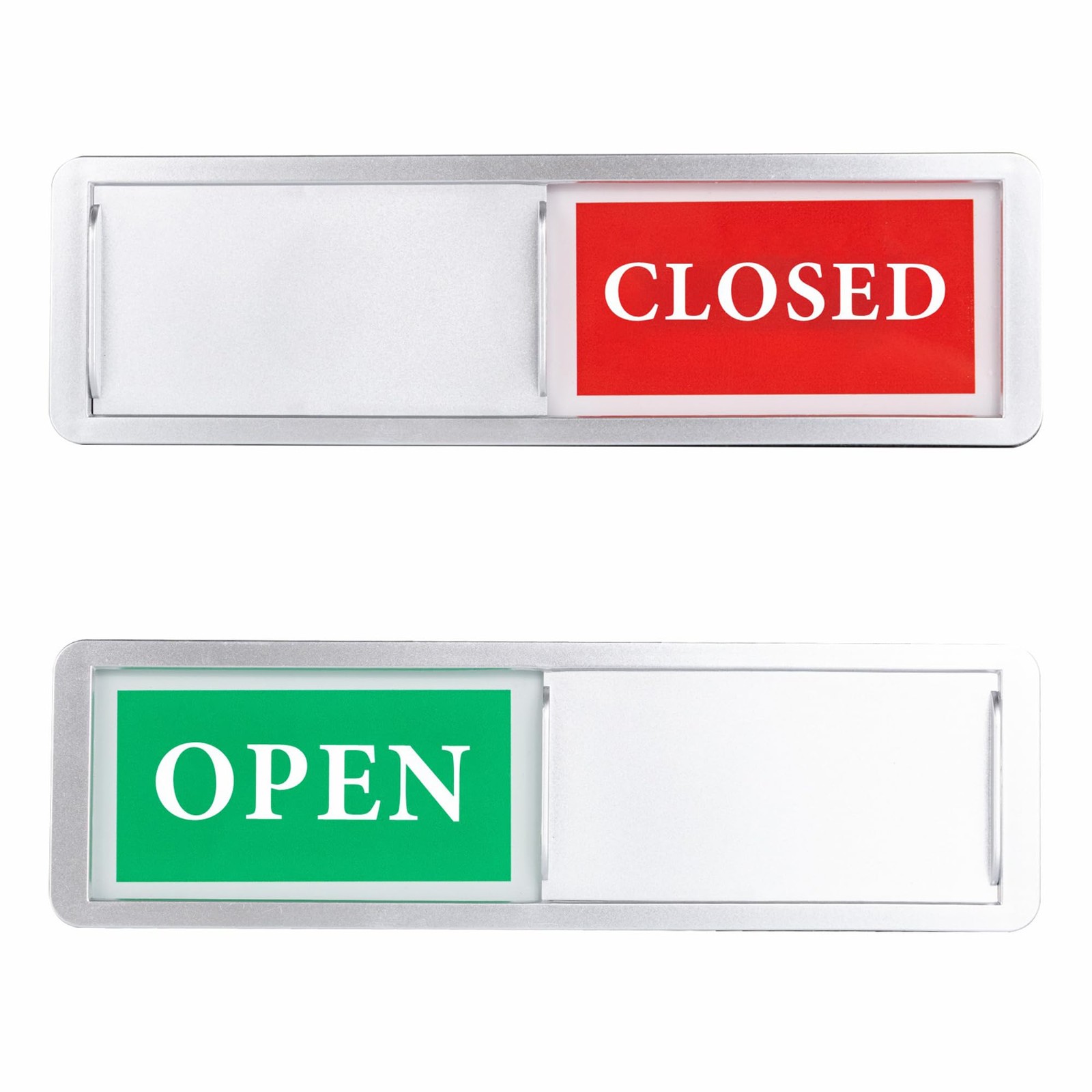 Open Closed Sliding Door Sign for Business, 7 x 2 inches, Silver