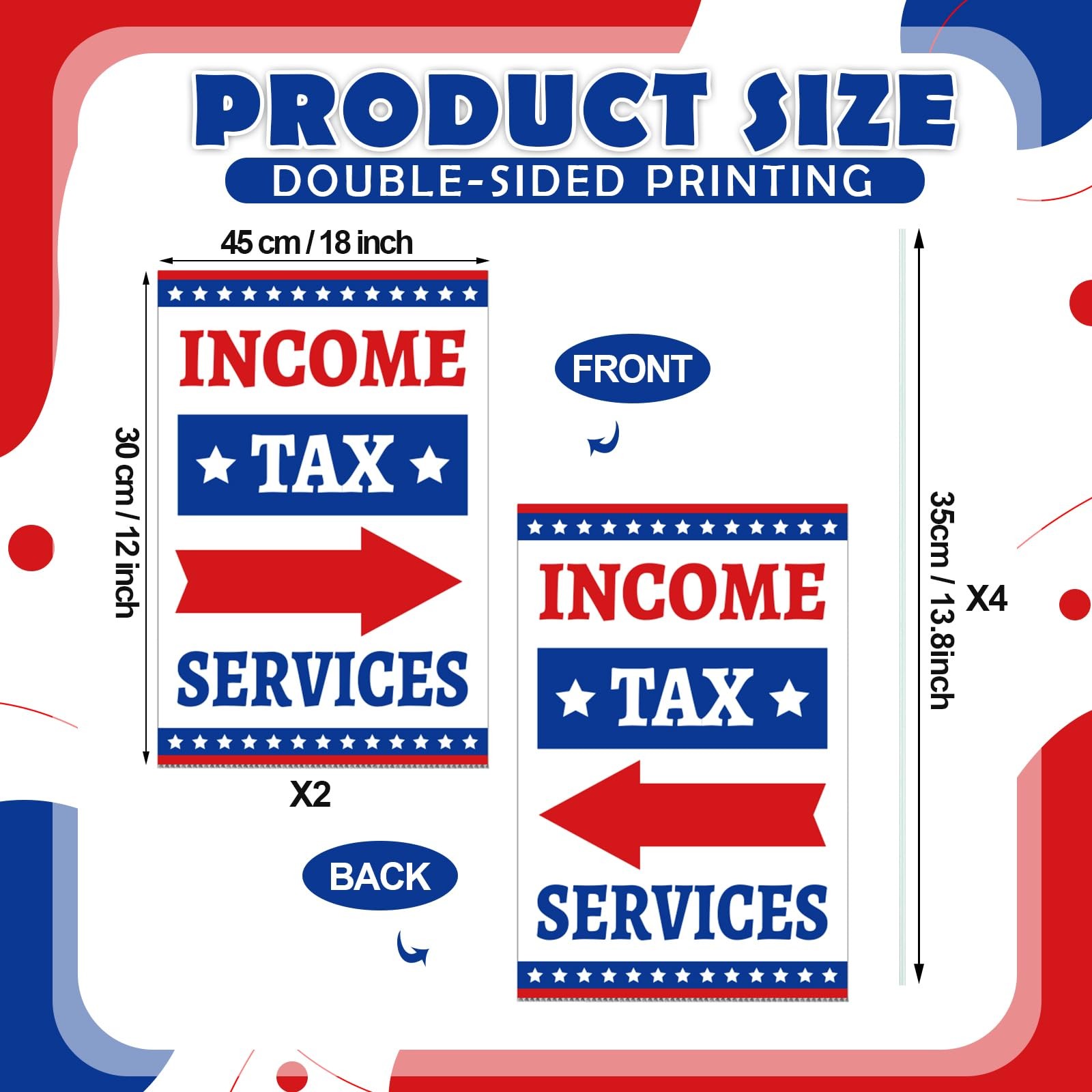 2 Pcs Income Tax Directional Arrow Sandwich Board 18&Prime; x 12&Prime; Red & Blue on Whi…