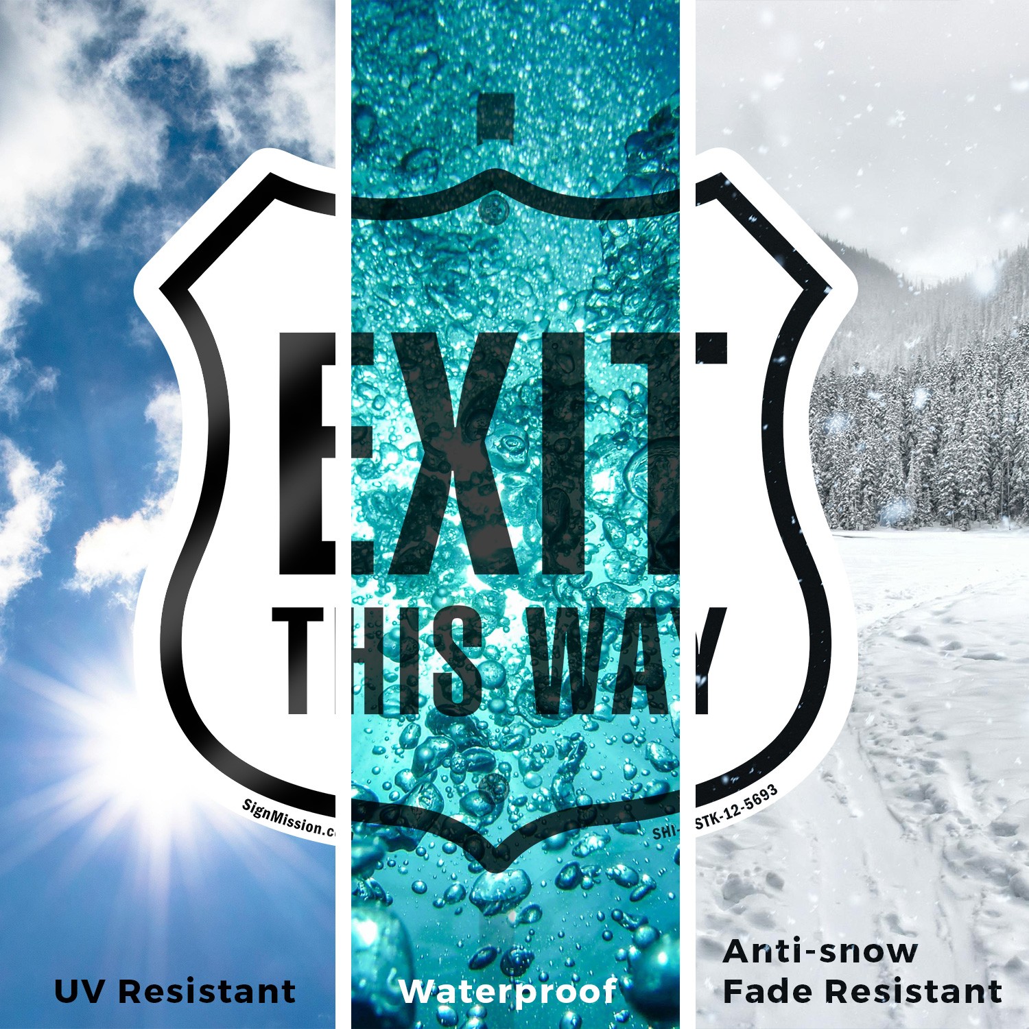 Exit This Way Shield Shaped Sign With Stake Weather Resistant Crafted in the USA
