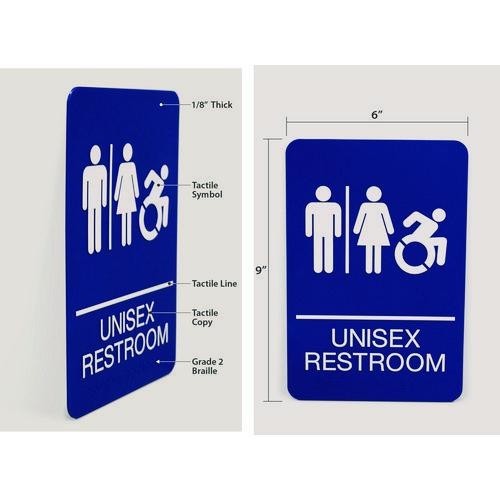 Headline Sign ADA Sign, Unisex Restroom, 6 x 9, Blue Face, White Graphics