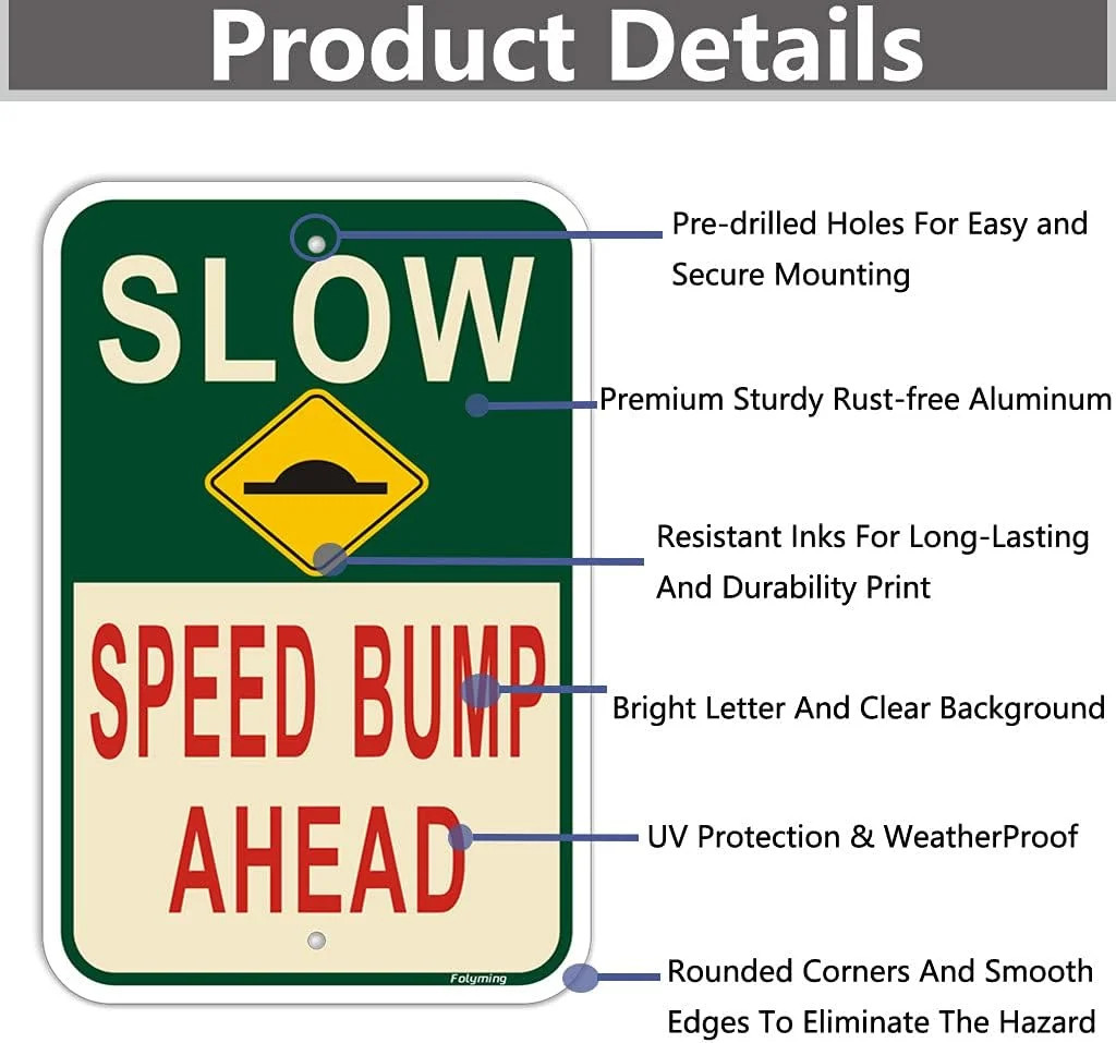 2 Pack Slow Speed Bump Ahead Signs, Slow Down With Speed Bump Emblem Sign 18 x 1