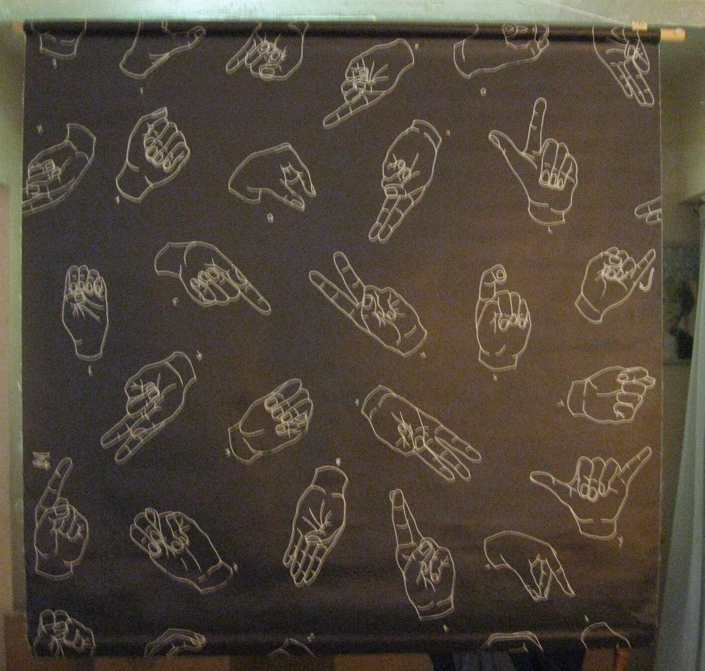 Vintage Hanging Canvas w/Sign Language Alphabet / Classroom Hanging / 40&prime; x 40&prime;