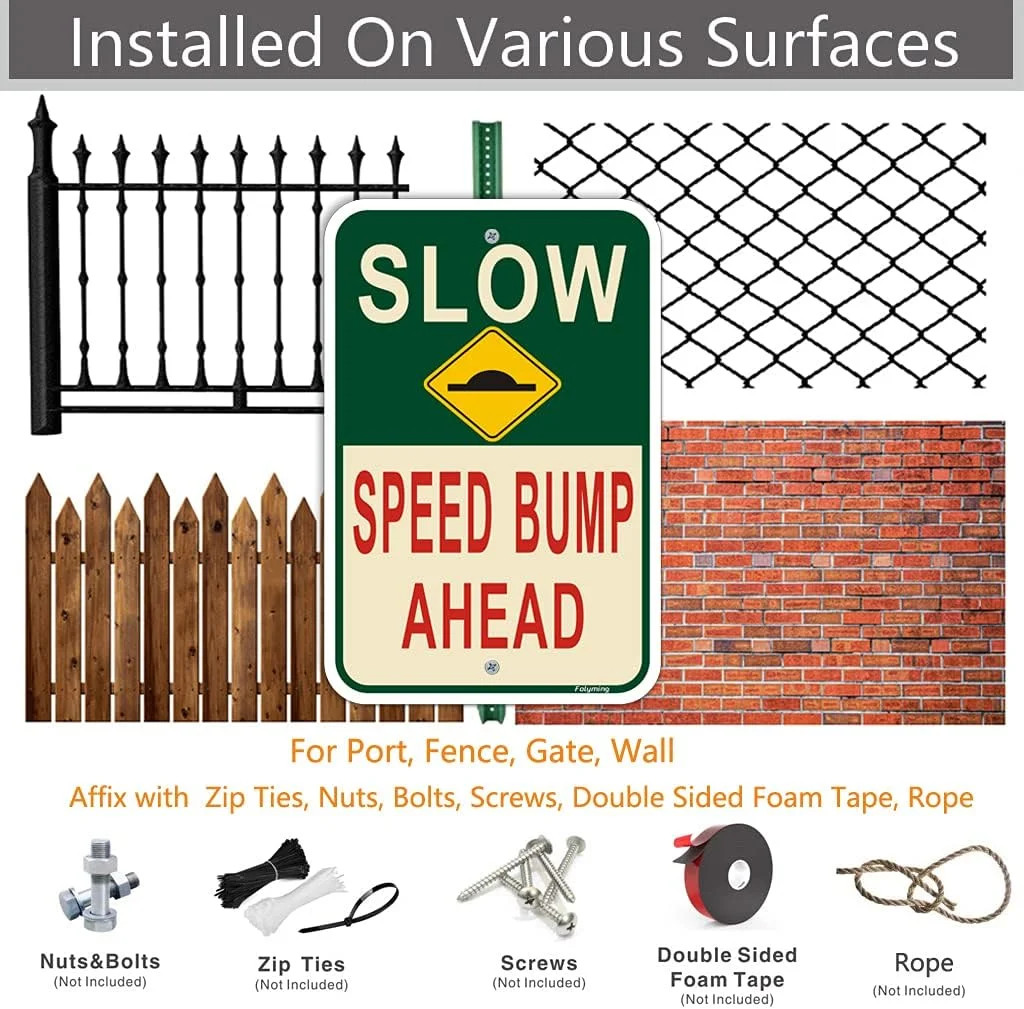 2 Pack Slow Speed Bump Ahead Signs, Slow Down With Speed Bump Emblem Sign 18 x 1