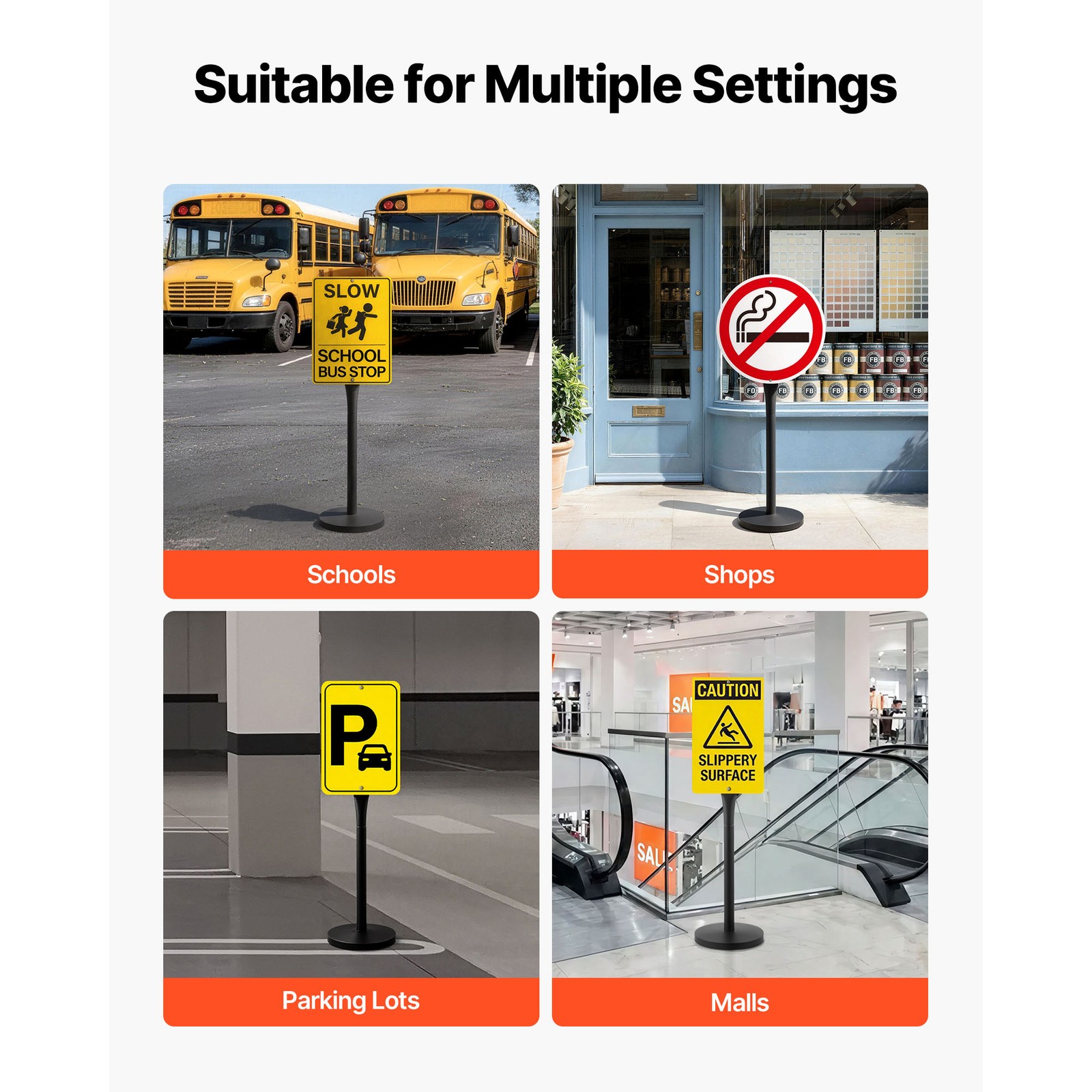 Uimoso Portable Metal Sign Stands 2-Pack, 4 ft Tall for Outdoor Parking