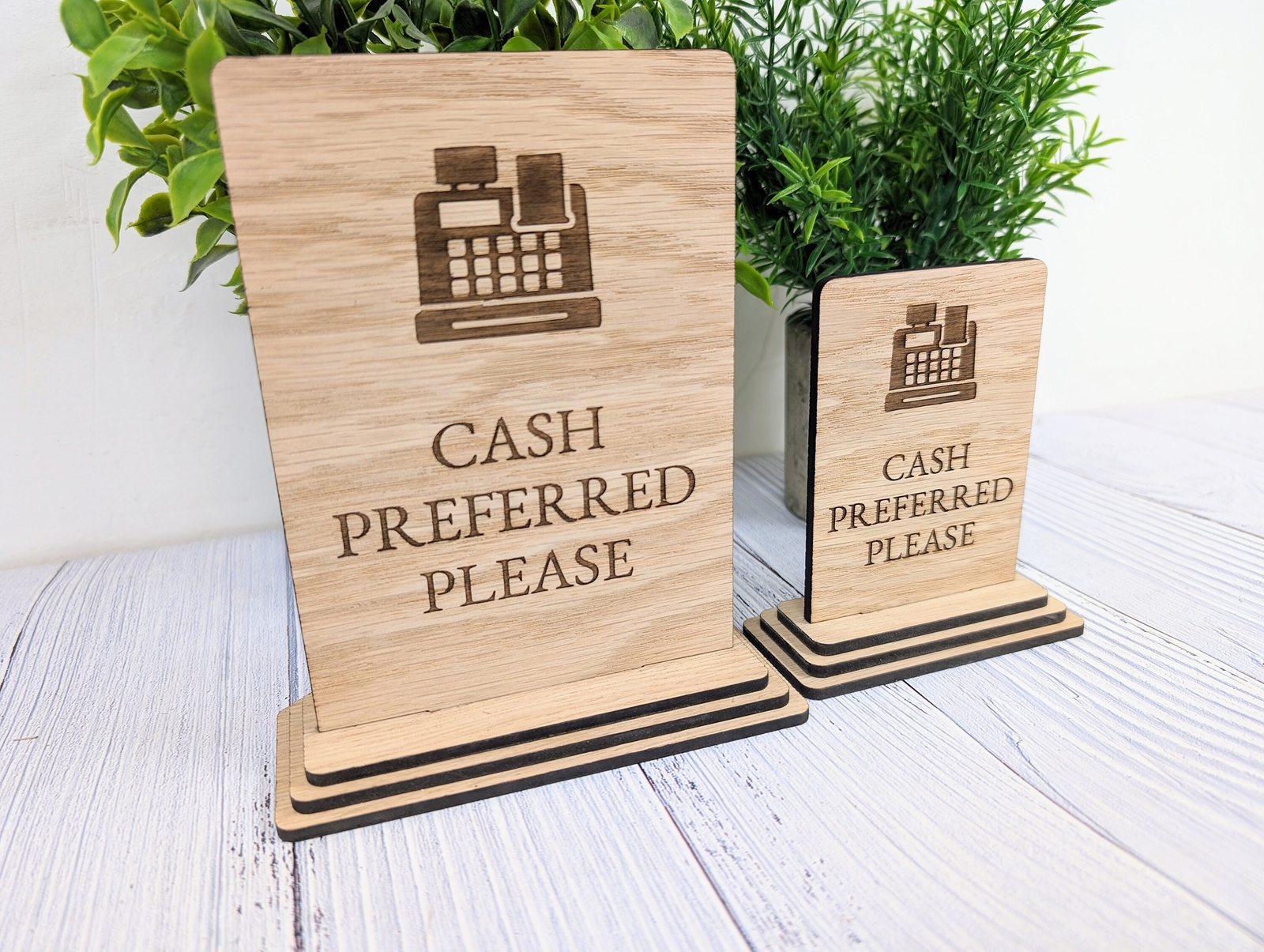 Wooden Freestanding Table Sign &lsquo;Cash Preferred&rsquo; – Perfect for Shop Signage