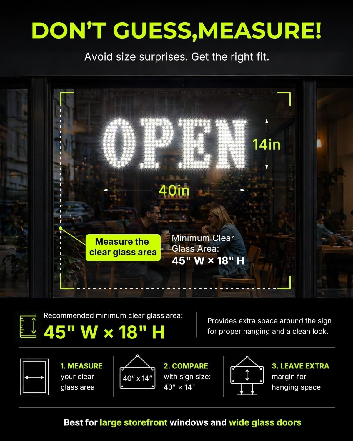 40&Prime;x14&Prime; LED Open Sign, Extra Bright Jumbo for Business High Visibility – Window