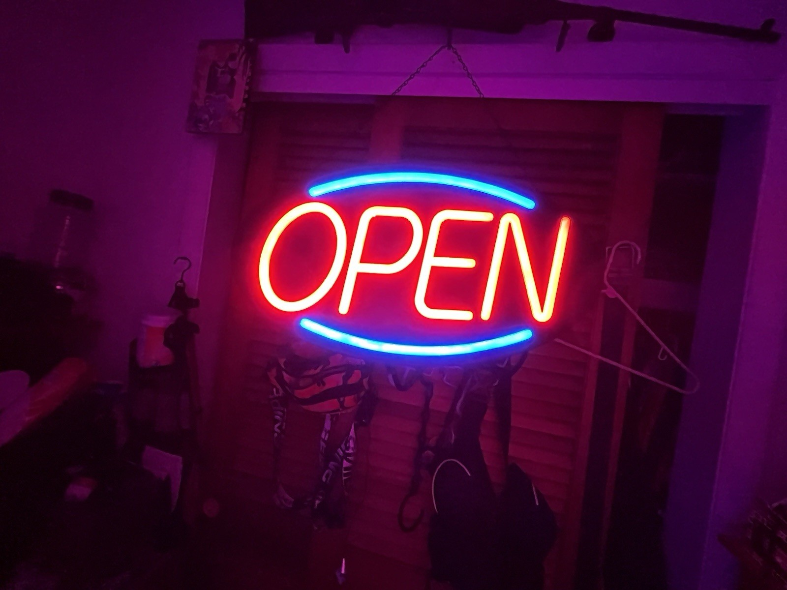 Neon Illuminated Hanging Red Blue Business Open Sign