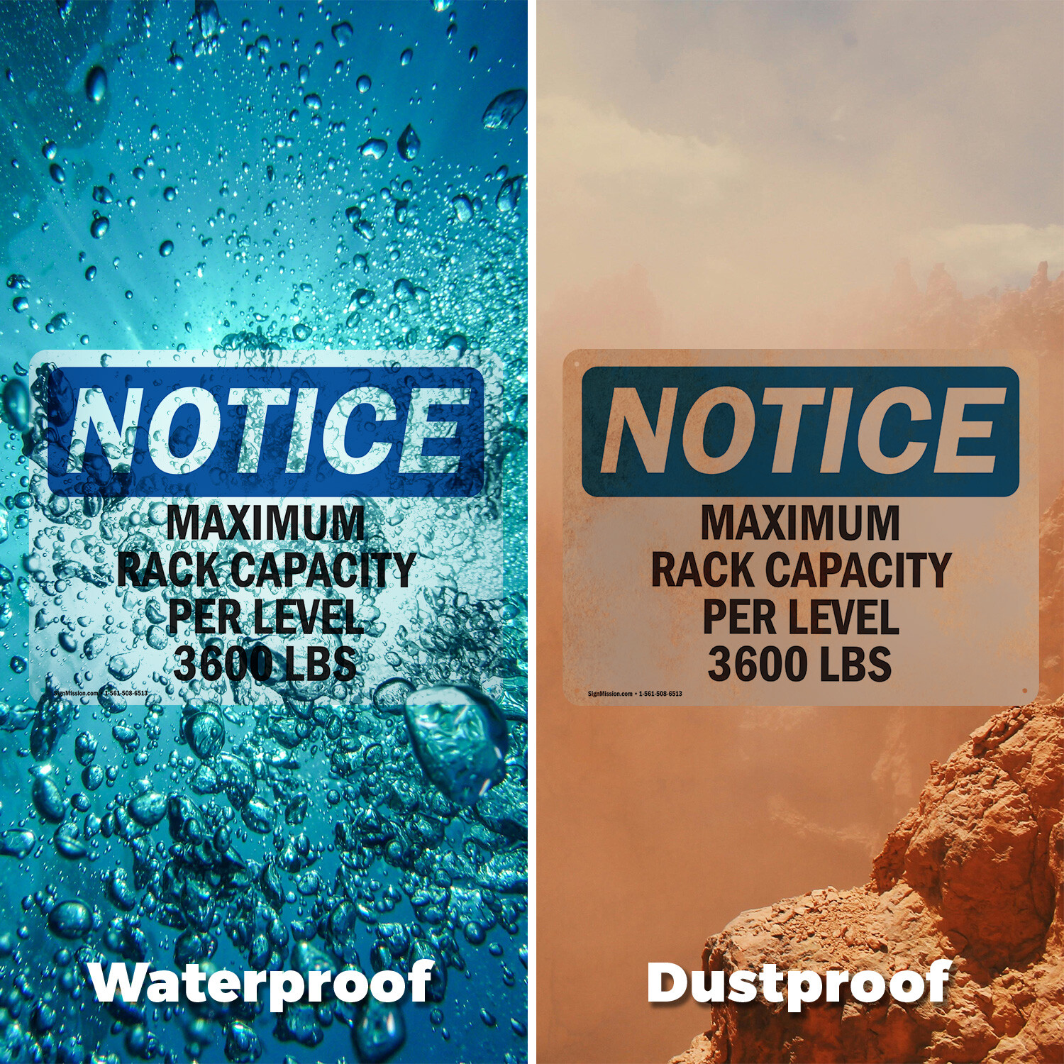 (2 Pack) Maximum Rack Capacity Per Level 3600 Lbs OSHA Notice Sign Decal Metal