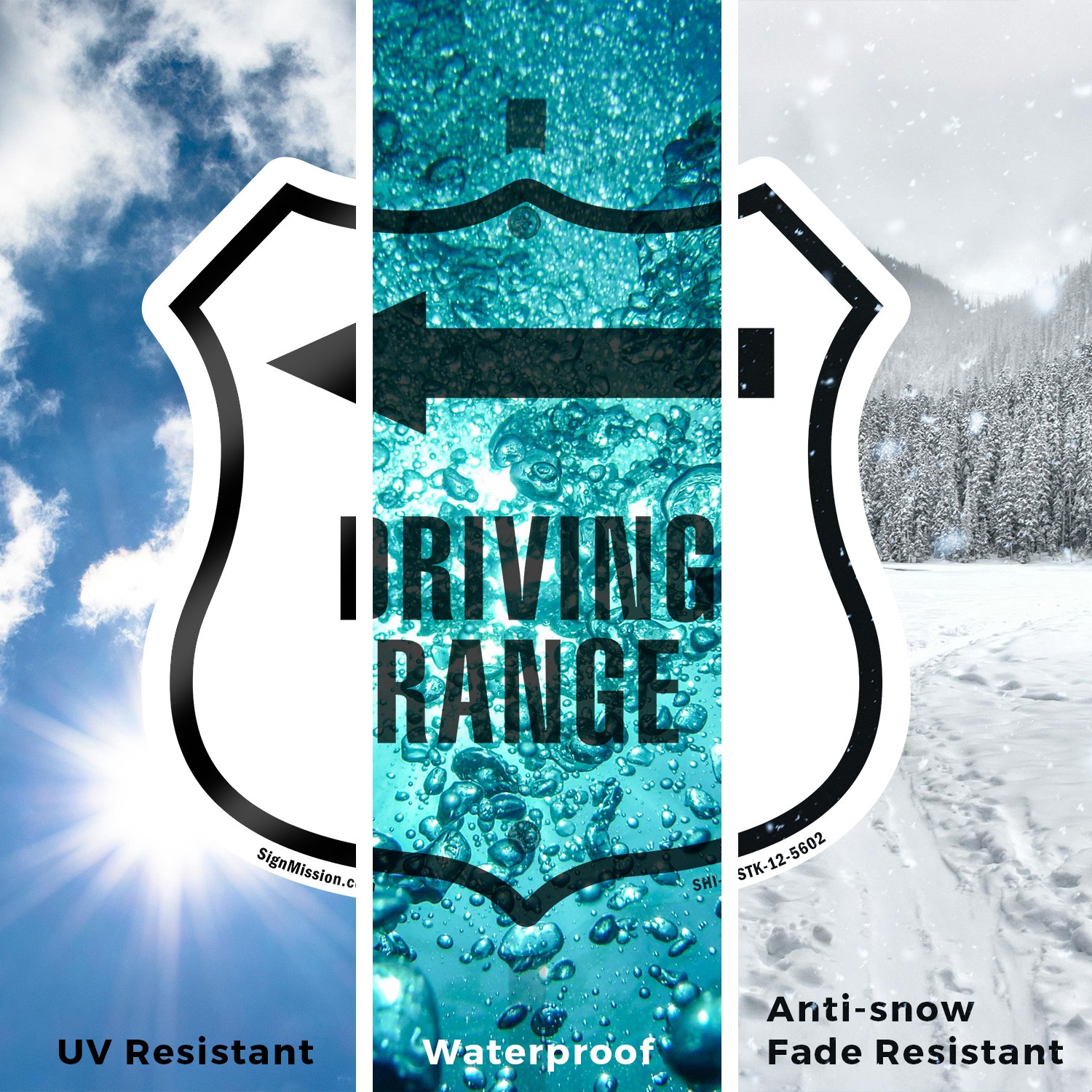 Driving Range Golf Course Left Shield Shaped Sign With Stake Weather Resistant