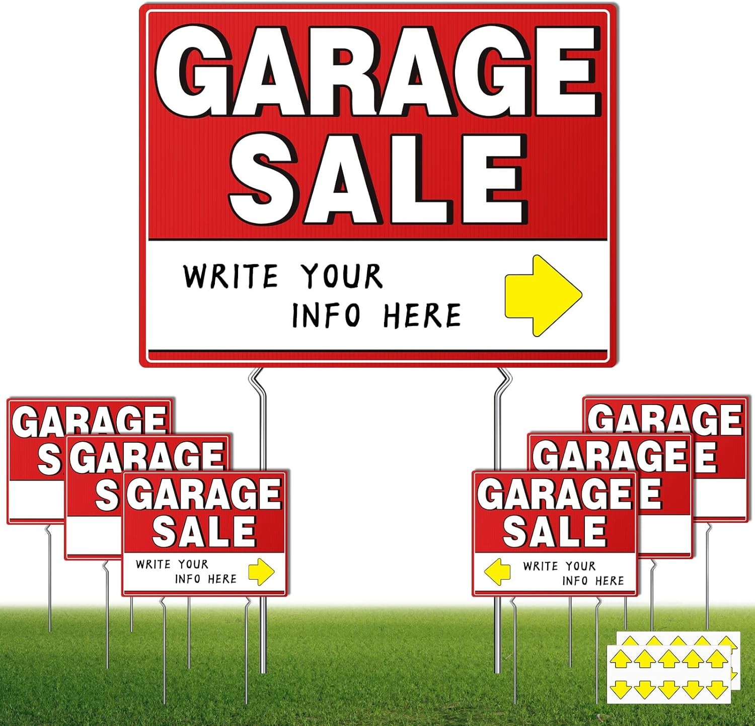 7 Pcs Garage Sale Sign With Metal Stakes, 17&Prime; x 13&Prime;, Double-Sided With 20 Dir…