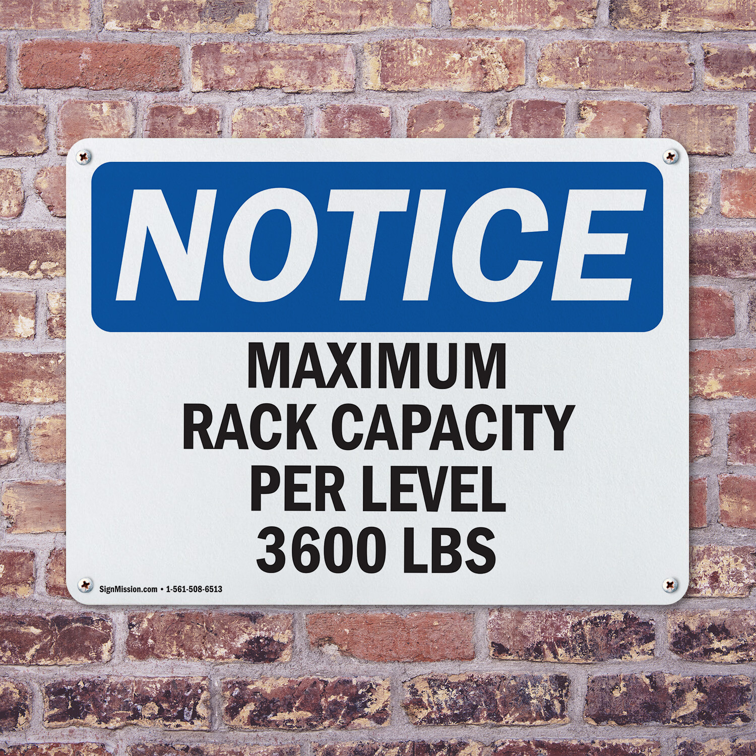(2 Pack) Maximum Rack Capacity Per Level 3600 Lbs OSHA Notice Sign Decal Metal