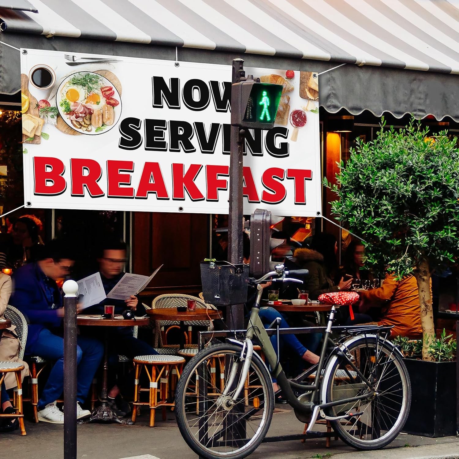 2×4 Feet Polyester Fabric Breakfast Banner Sign With Grommets Polyester Material