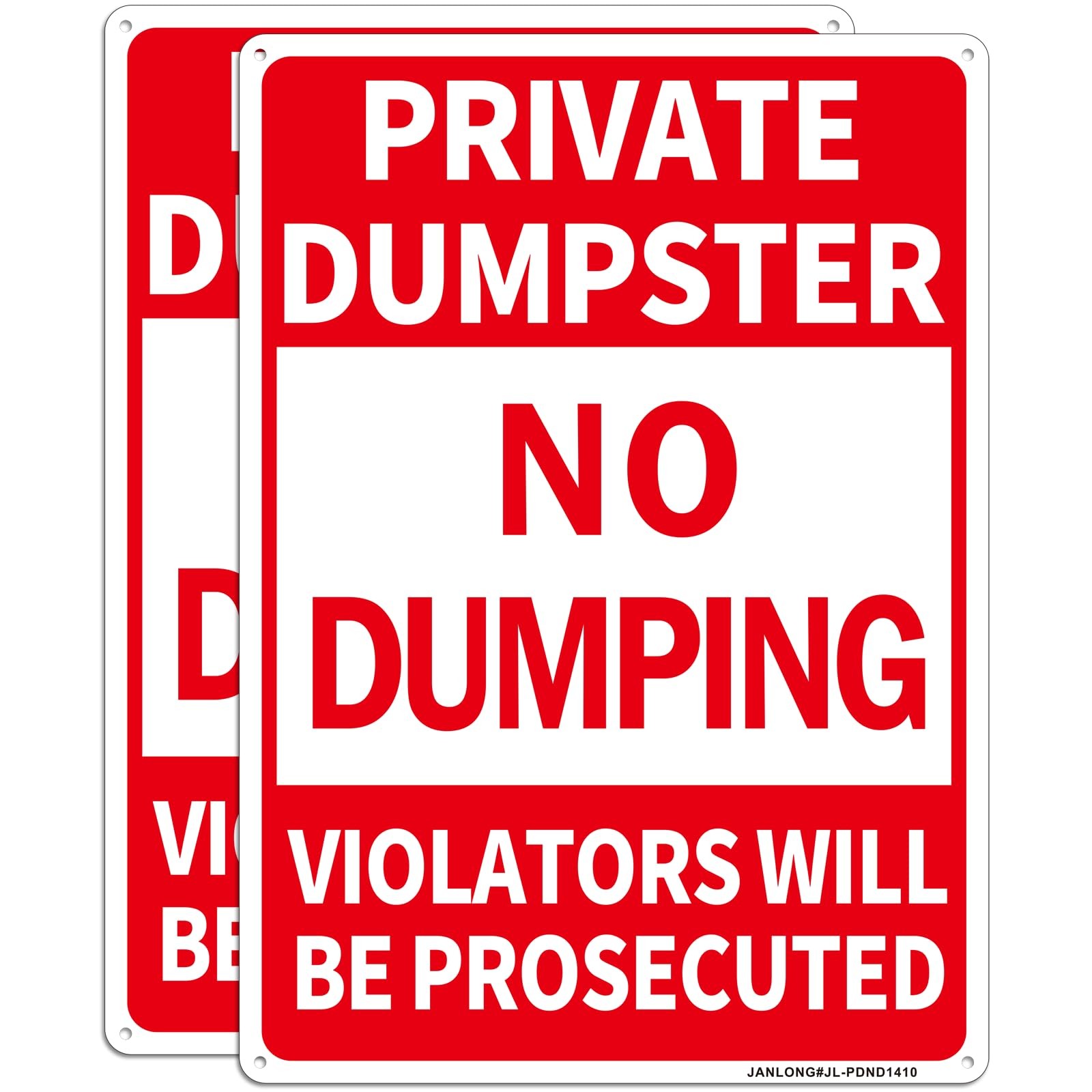 2 Pack Private Dumpster- No Dumping Sign, 14&Prime;x 10&Prime; Aluminum,Violators Will Be Pr