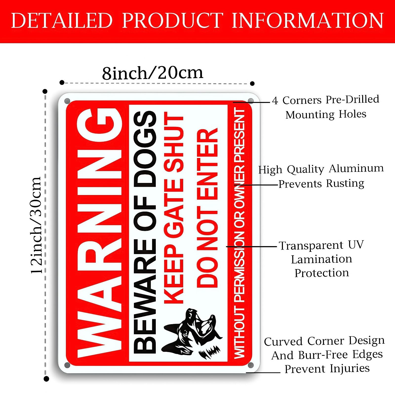 4 Pack Beware of Dog Signs – 12×8&Prime; Reflective Aluminum Private Property Signs