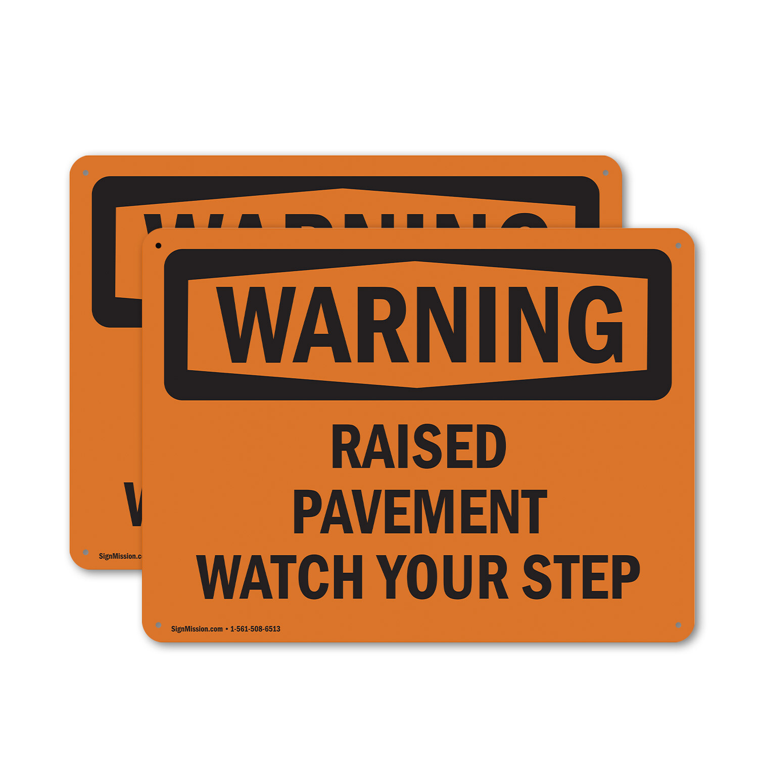 (2 Pack) Raised Pavement Watch Your Step OSHA Warning Sign Decal Metal Plastic