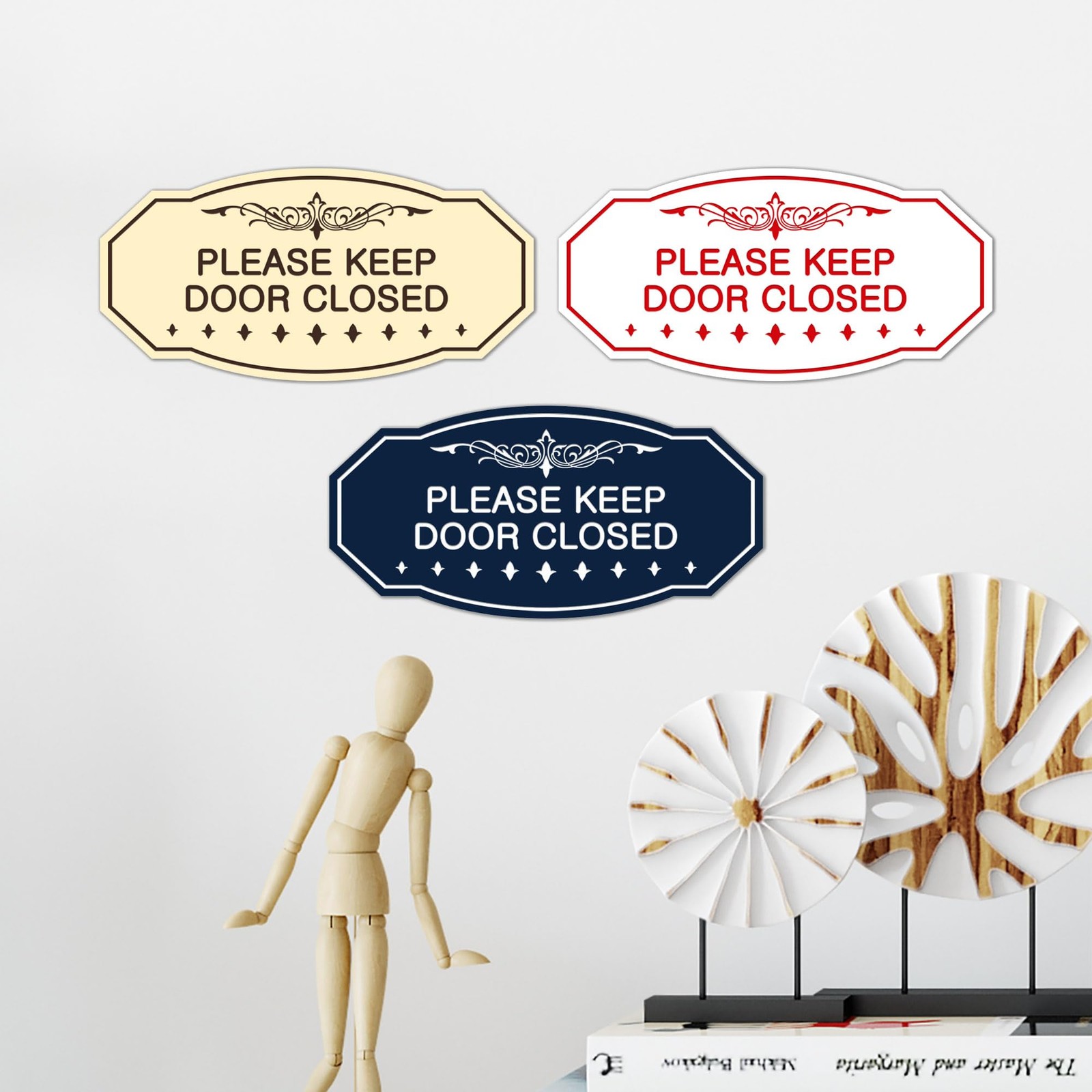 Victorian Please Keep Door Closed Sign (Black /Gold) – Small 3&Prime; X 6&Prime;