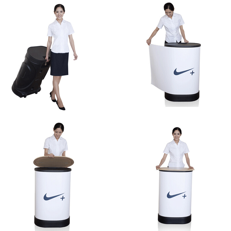 Optim 39&Prime; Oval Convertible Hard Shipping Case-to-Counter Trade Show Display Case