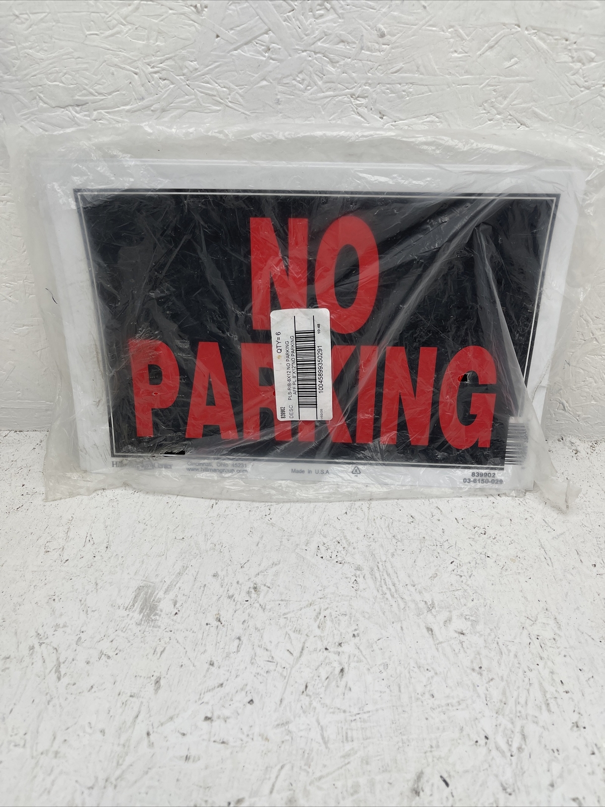 (Qty. 6) Hillman 839902 No Parking Sign, Black and Red Plastic, 8×12 Inches