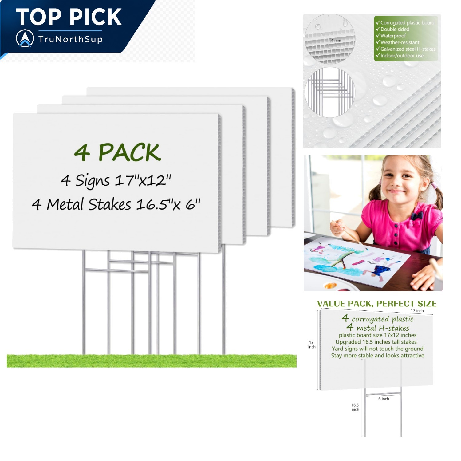 Blank Yard Signs with Stakes 17×12 inch 4 Pack Corrugated Plastic Double Side…