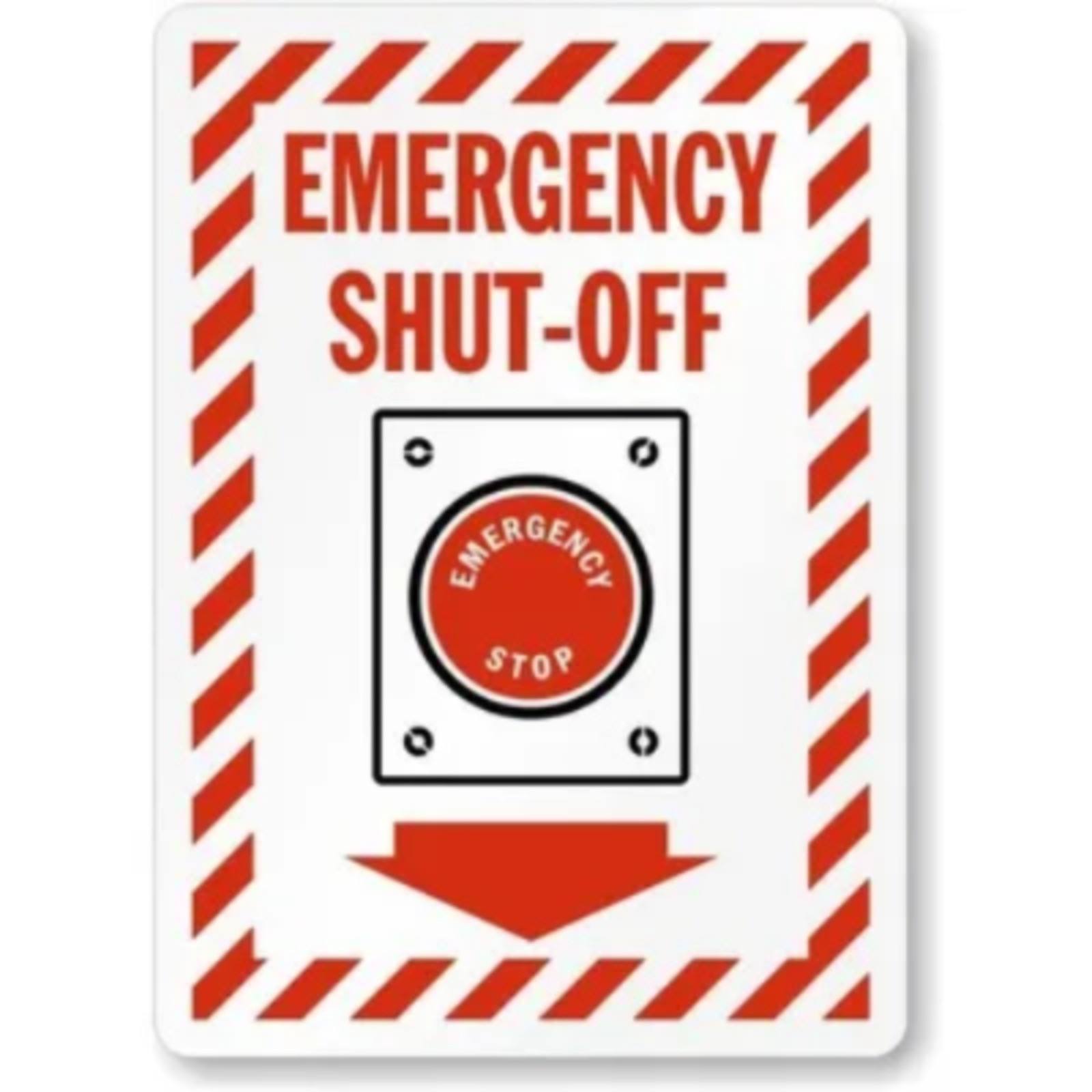 Emergency Shut Off Stripped Border Aluminum Weatherproof Sign b01427