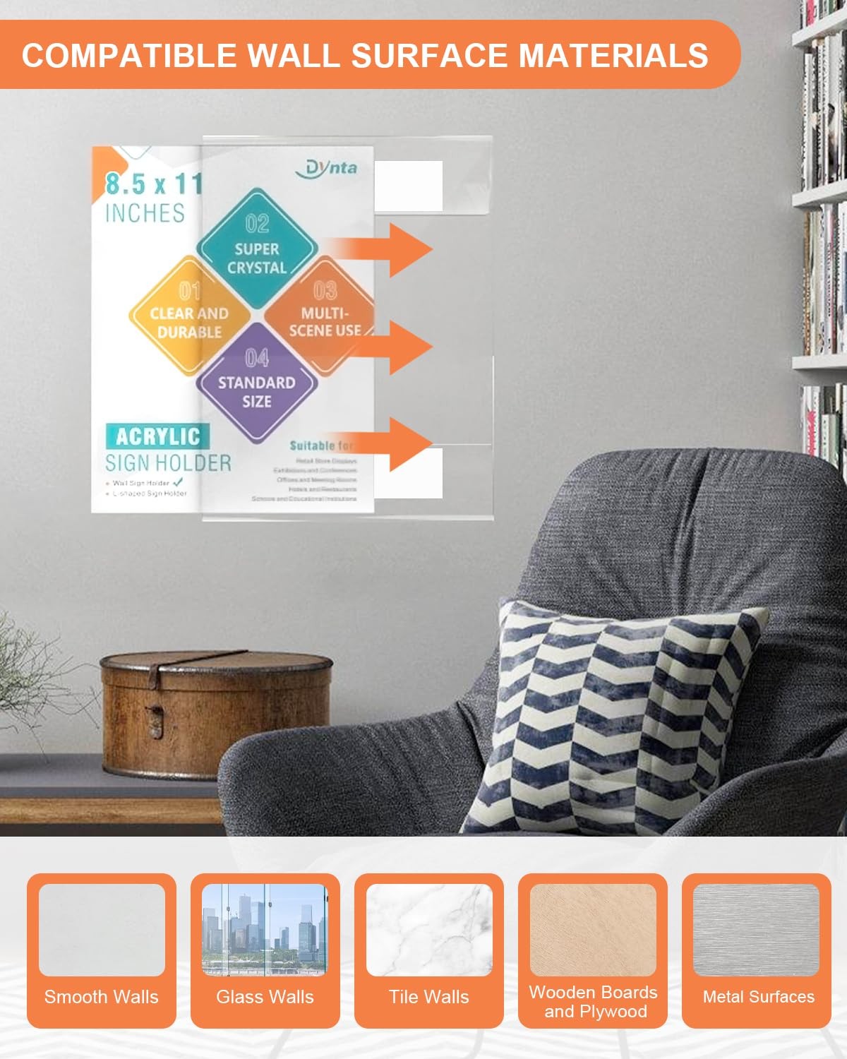 Dynta 12 Pack Acrylic Sign Holder 8.5 x 11 with Double Sided Adhesive Clear